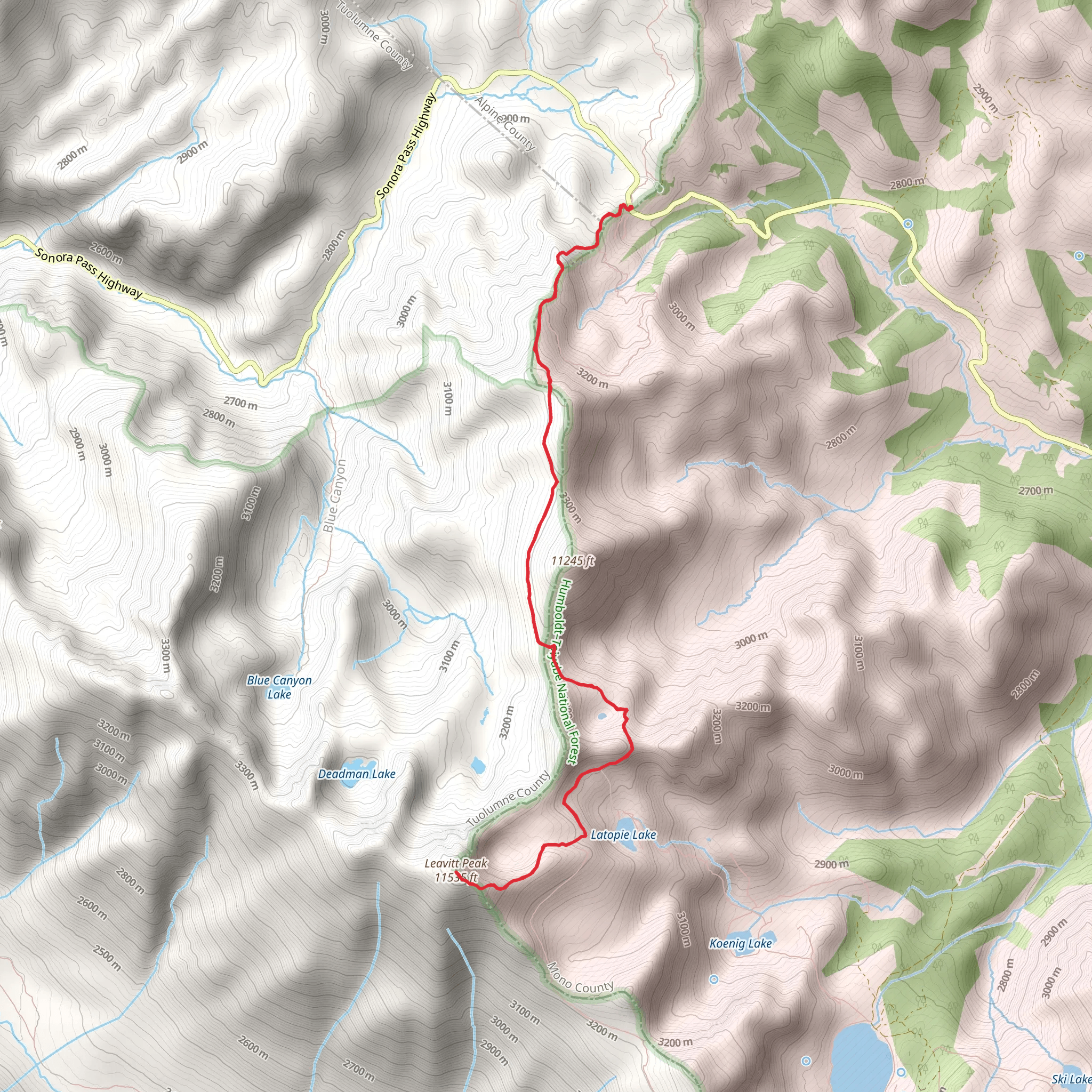 Leavitt Peak via Pacific Crest Trail and Sanora Pass mobile static map