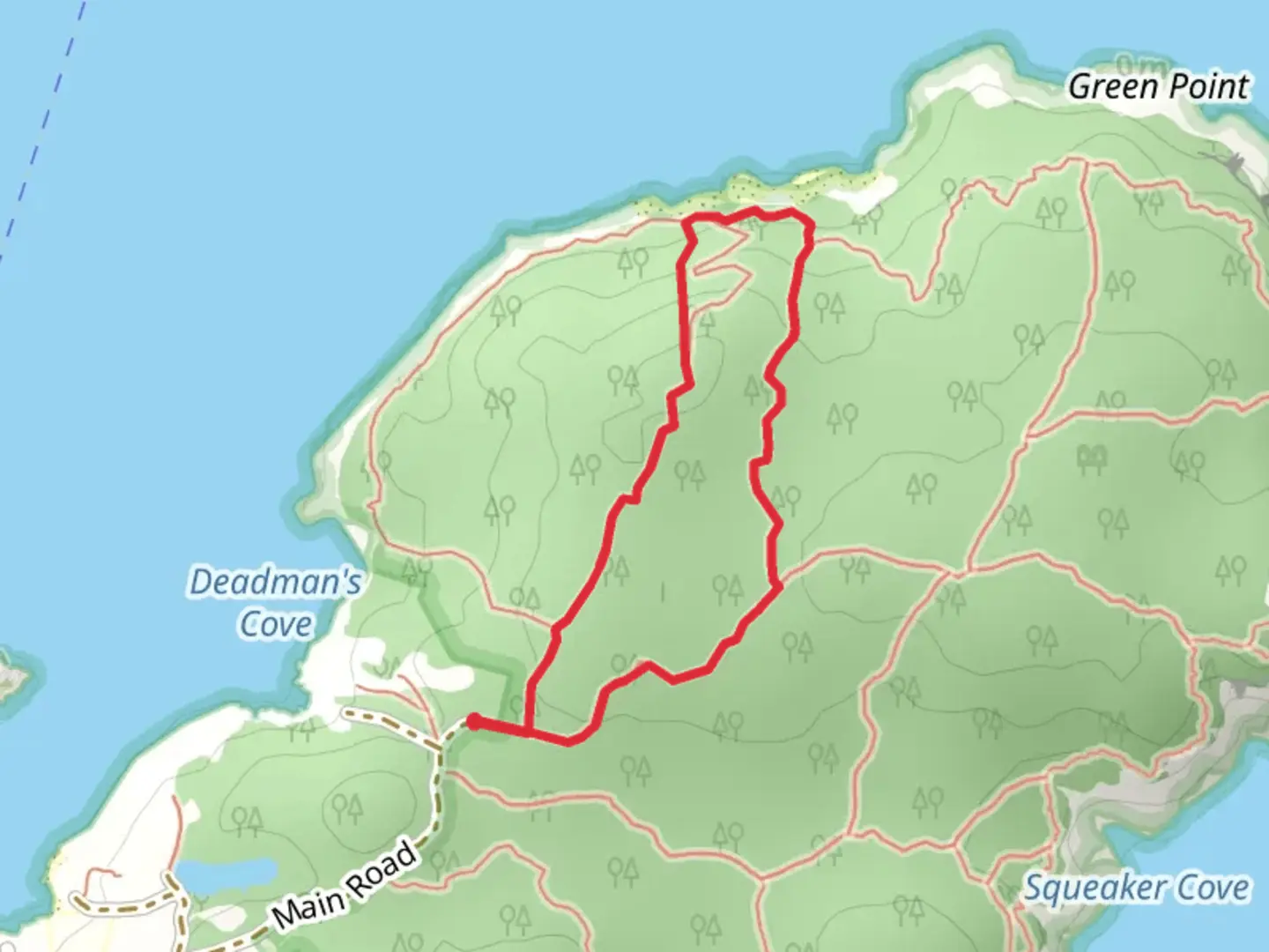 An image depicting the trail Pebble Beach Loop and its surrounding area.