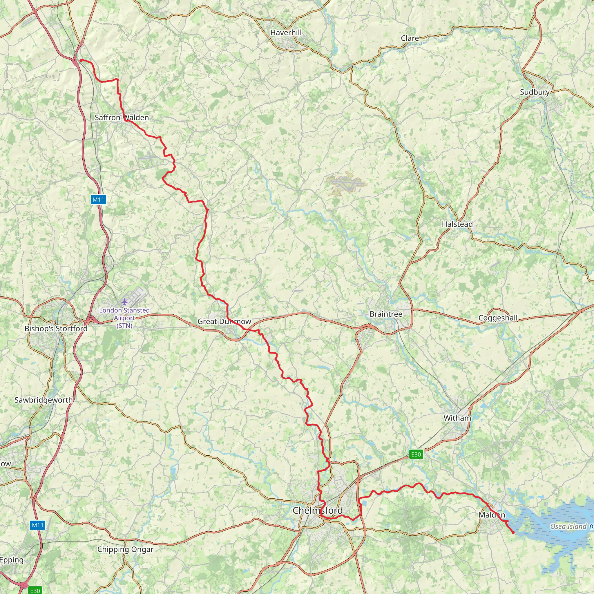 Great Chesterford to Malson Walk mobile static map