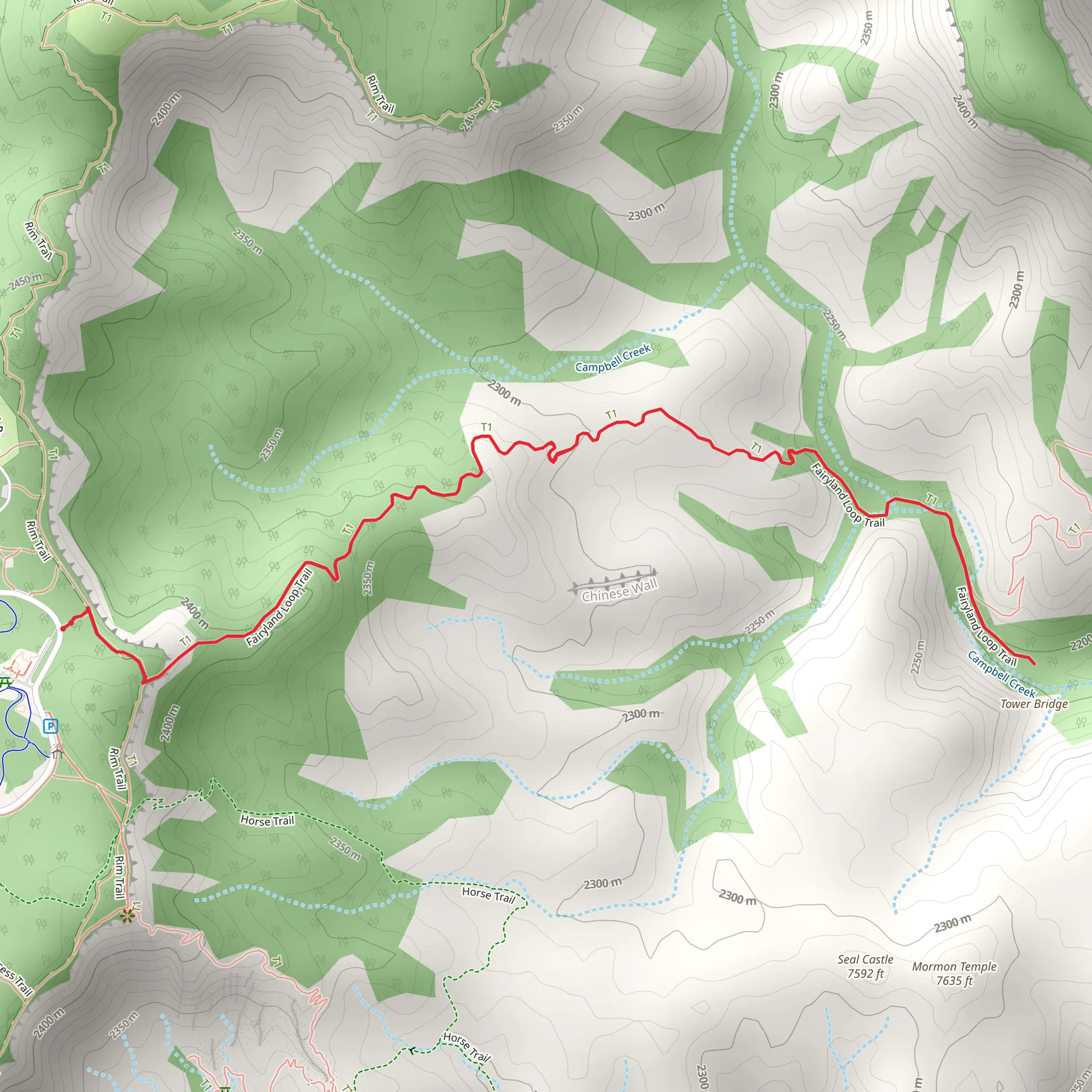 Tower bridge Trail via Fairyland Loop and Rim Trail mobile static map
