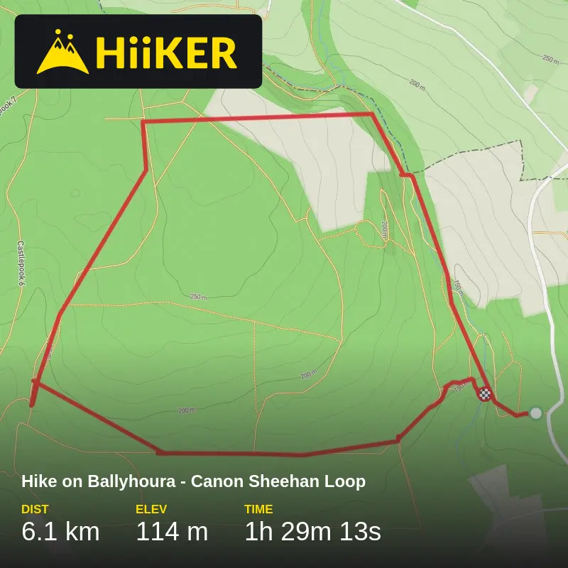 A map preview of the recording Hike on Ballyhoura - Canon Sheehan Loop.
