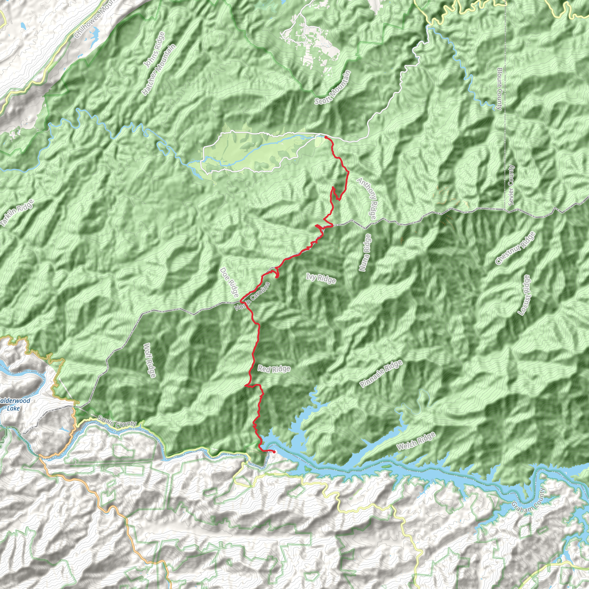 Appalachian to Anthony Creek Trail via Fontana Dam mobile static map