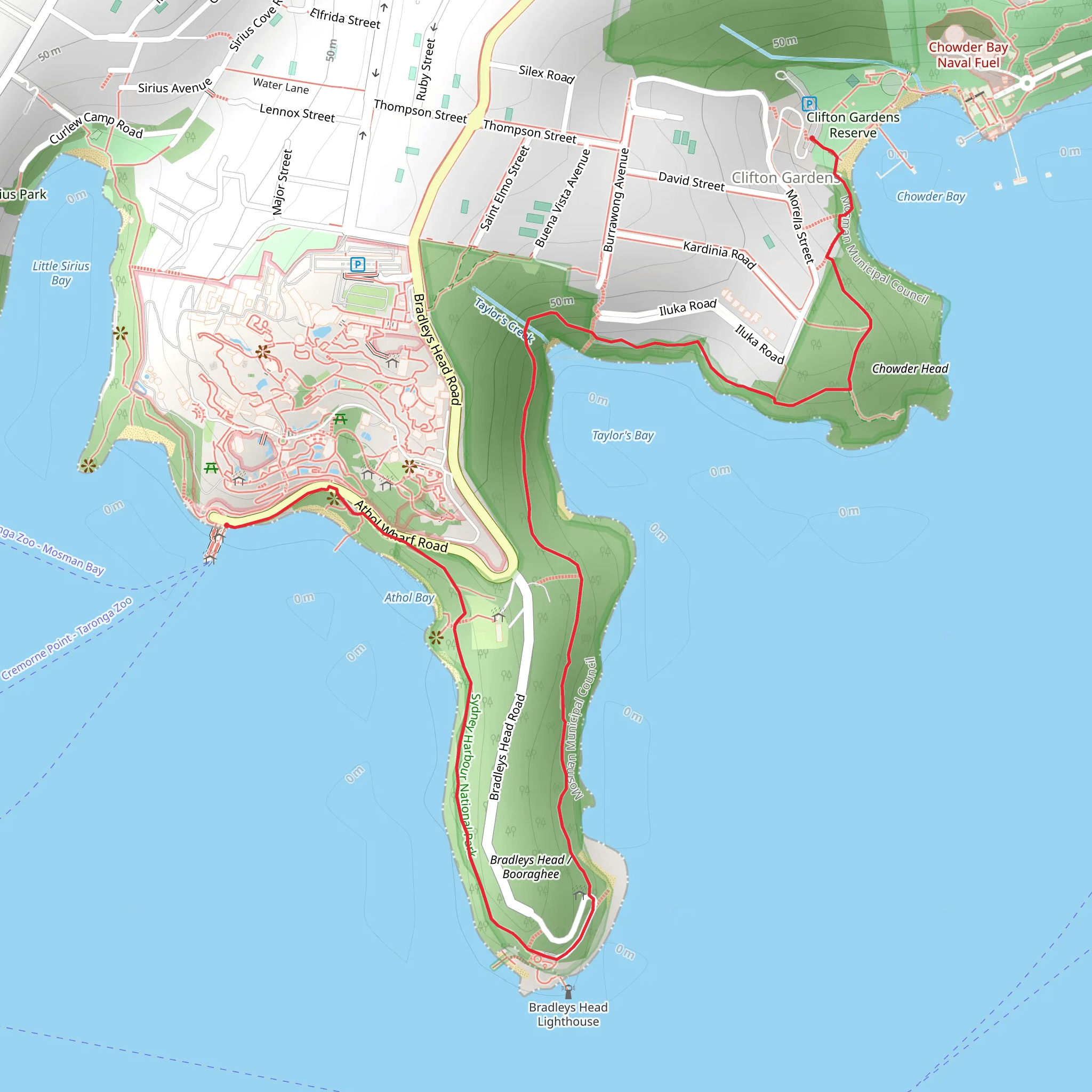 Bradleys Head to Chowder Bay Walk mobile static map