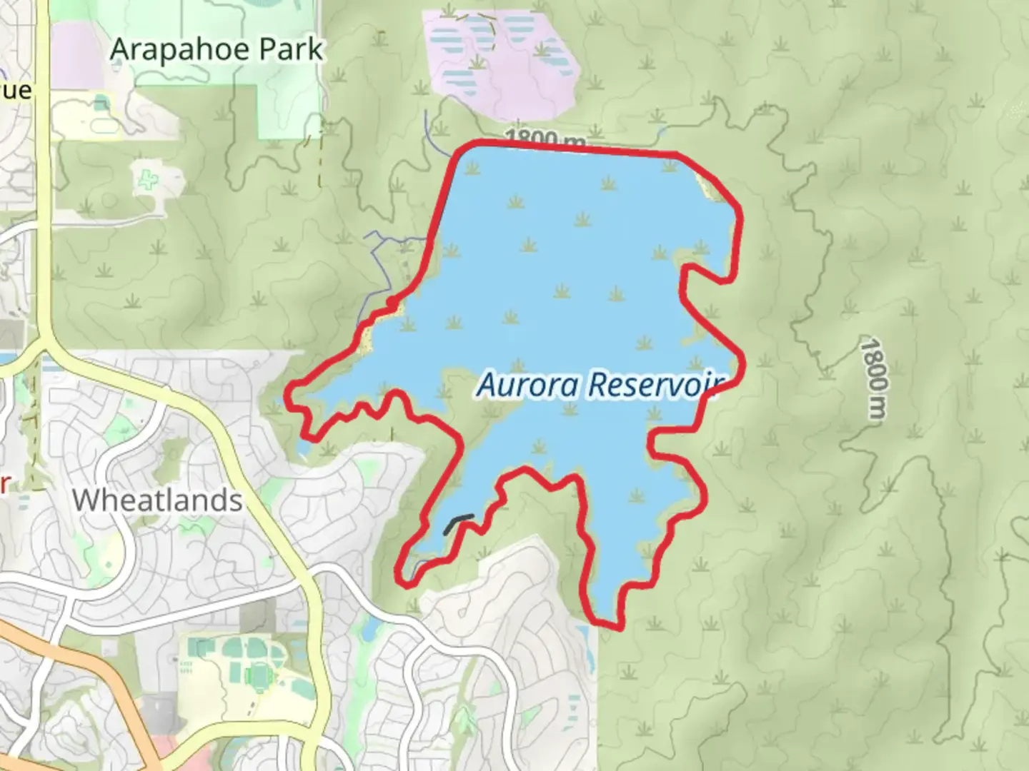 An image depicting the trail Aurora Reservoir Loop and its surrounding area.