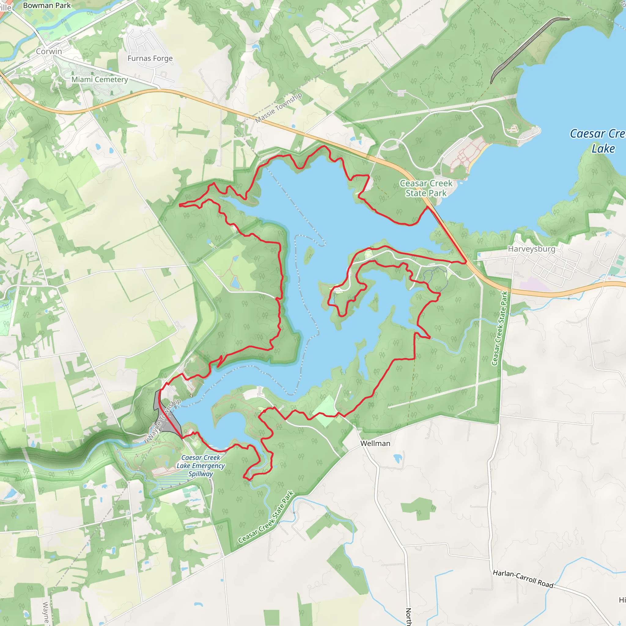 Caesar Creek Lake Loop - Short mobile static map