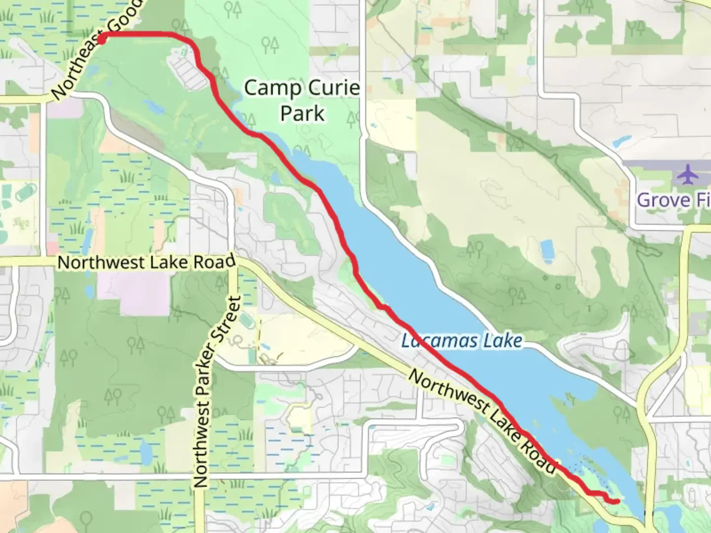 An image depicting the trail Heritage Trail and Lacamas Lake Walk and its surrounding area.