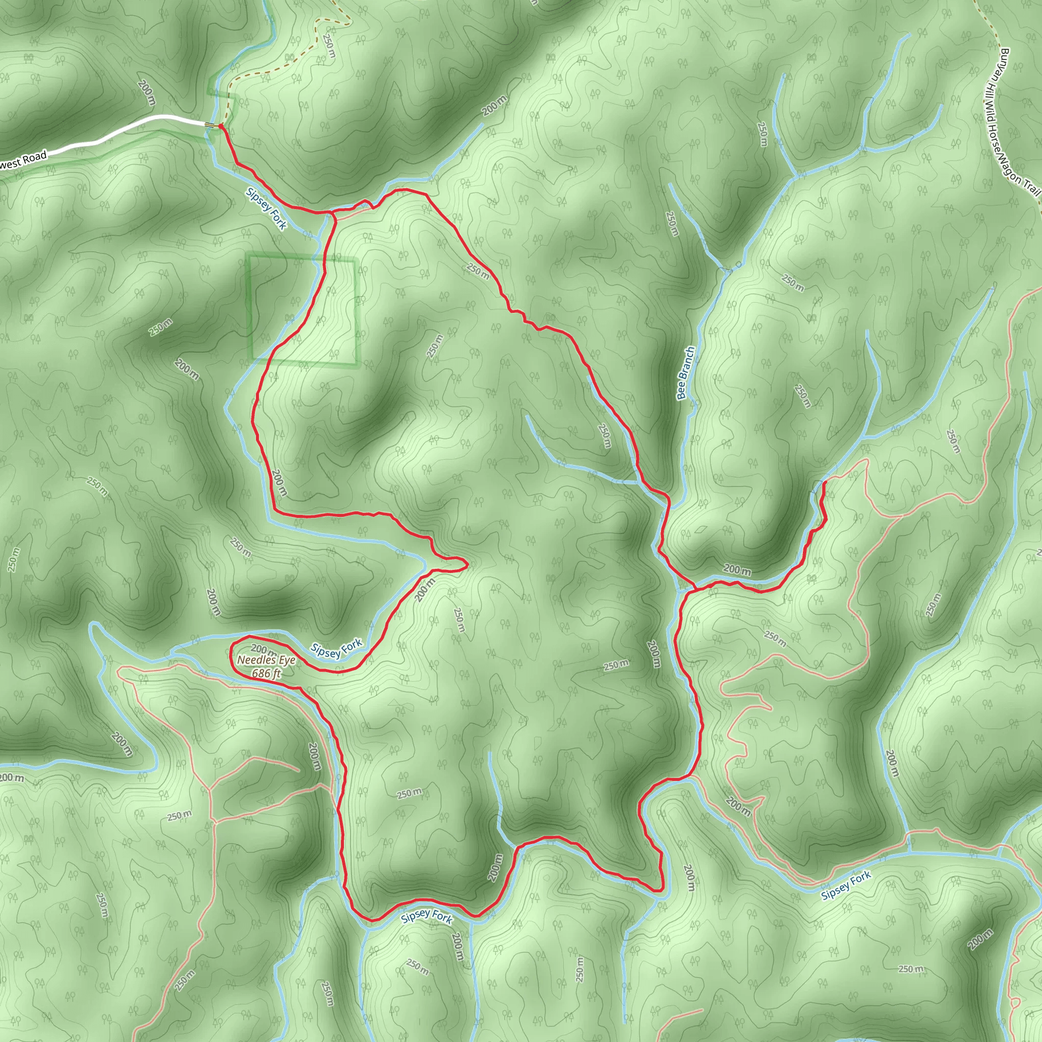 Thompson Creek Wild Hiking and East Bee Branch Canyon Loop Trail mobile static map