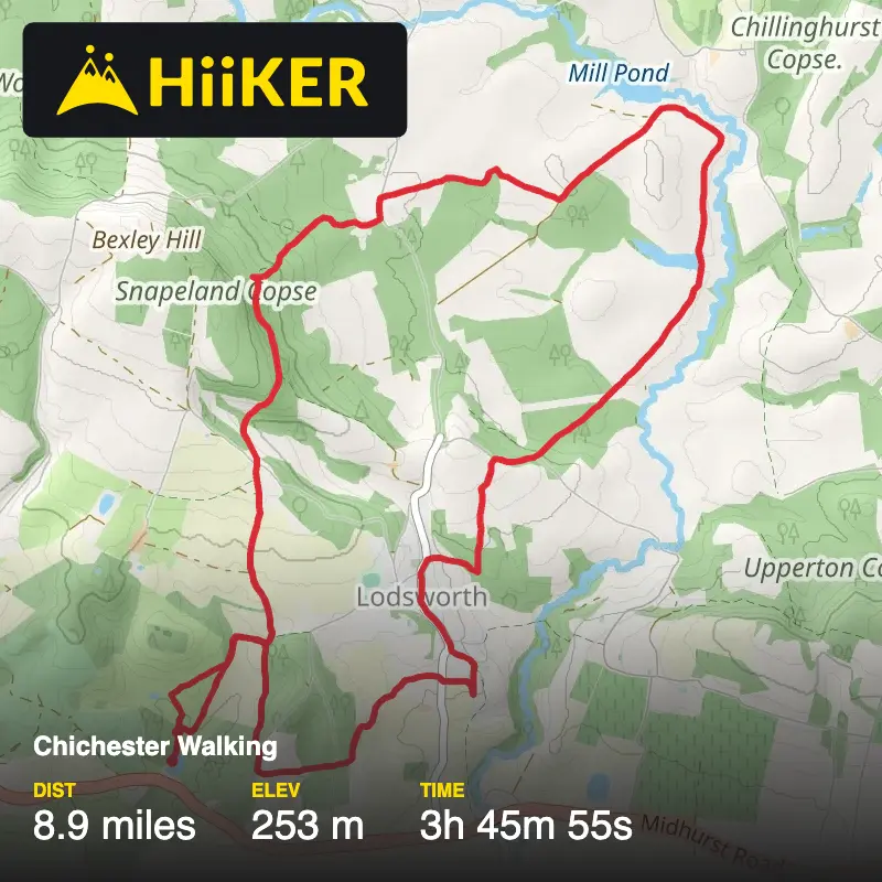 A map preview of the recording Chichester Walking.
