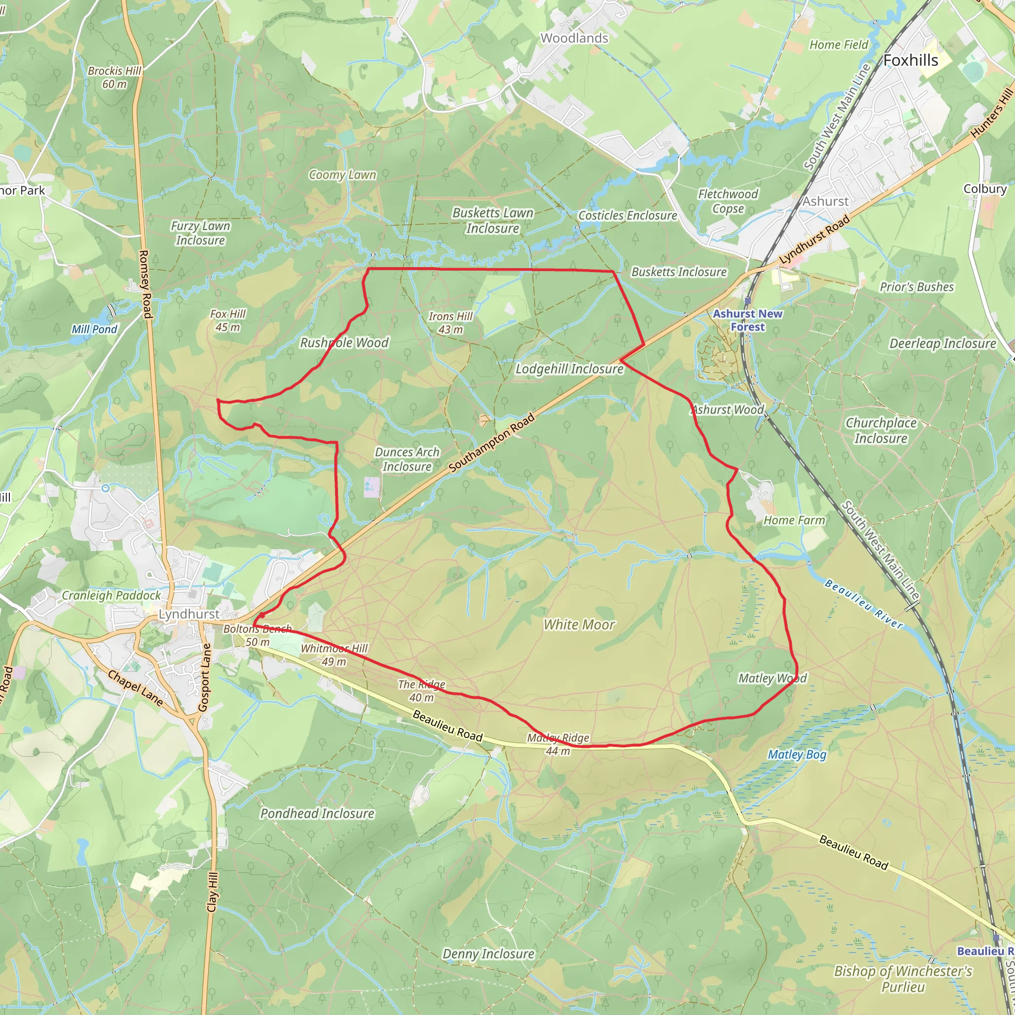 Matley Wood and Rushpole Wood Loop mobile static map