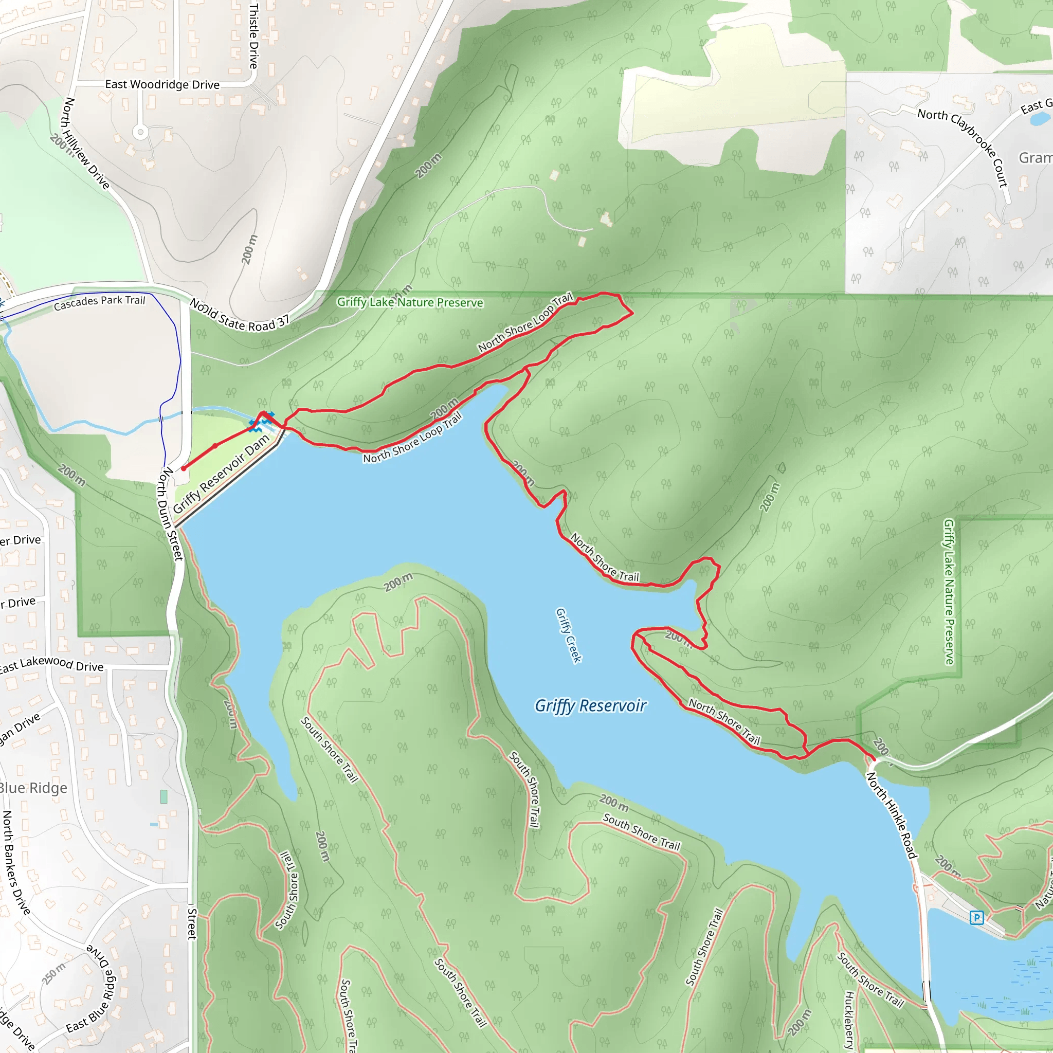 Griffy Reservoir - North Shore Loop Trail mobile static map