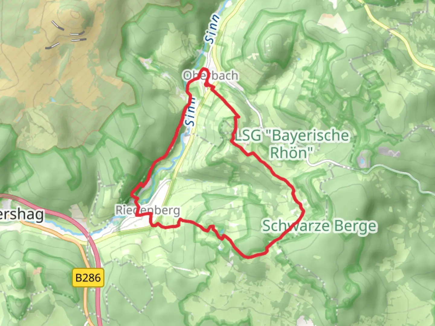 An image depicting the trail Obrbach Loop via Farnsberg and its surrounding area.
