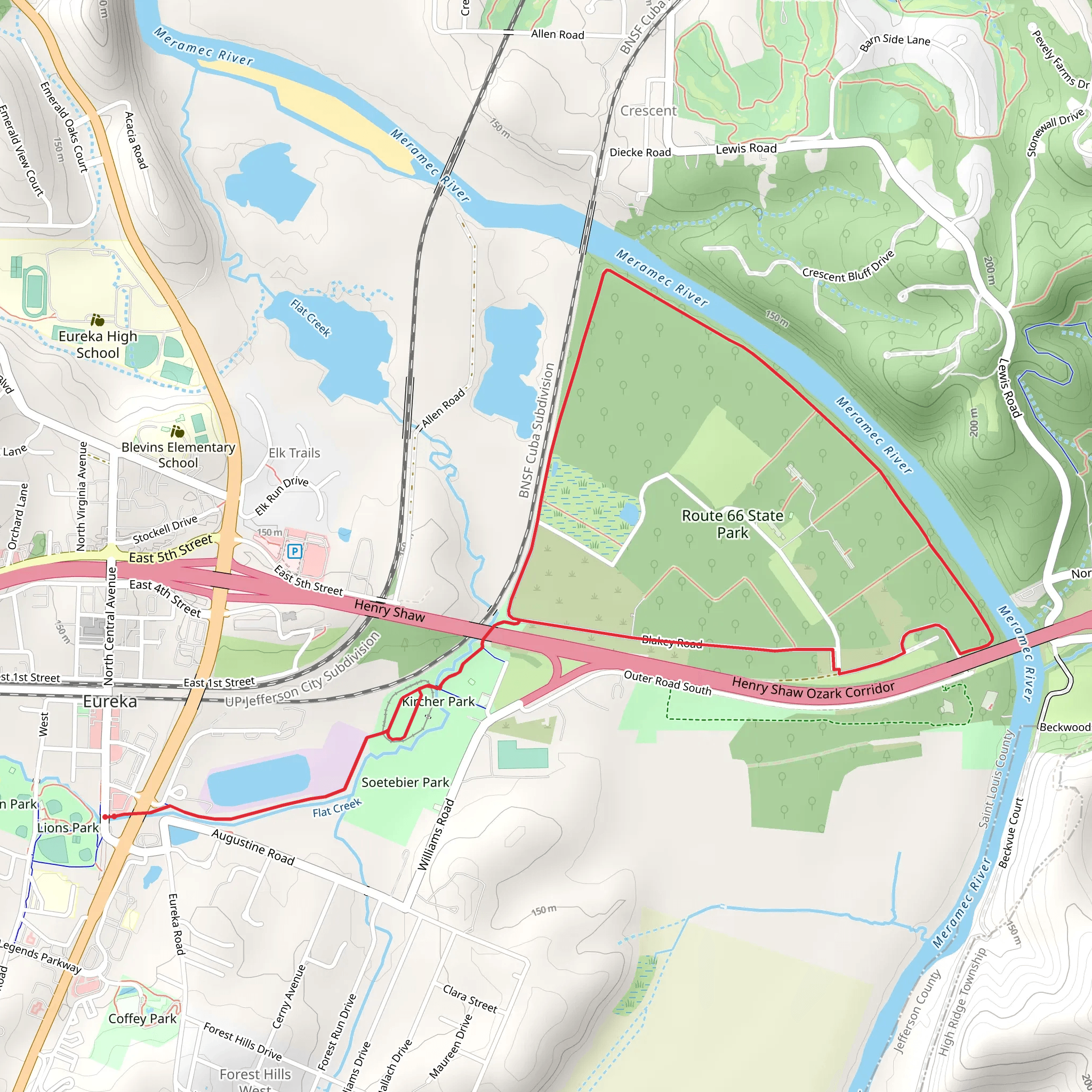 Kircher, Flat Creek and Route 66 STate Park Loop Trail mobile static map