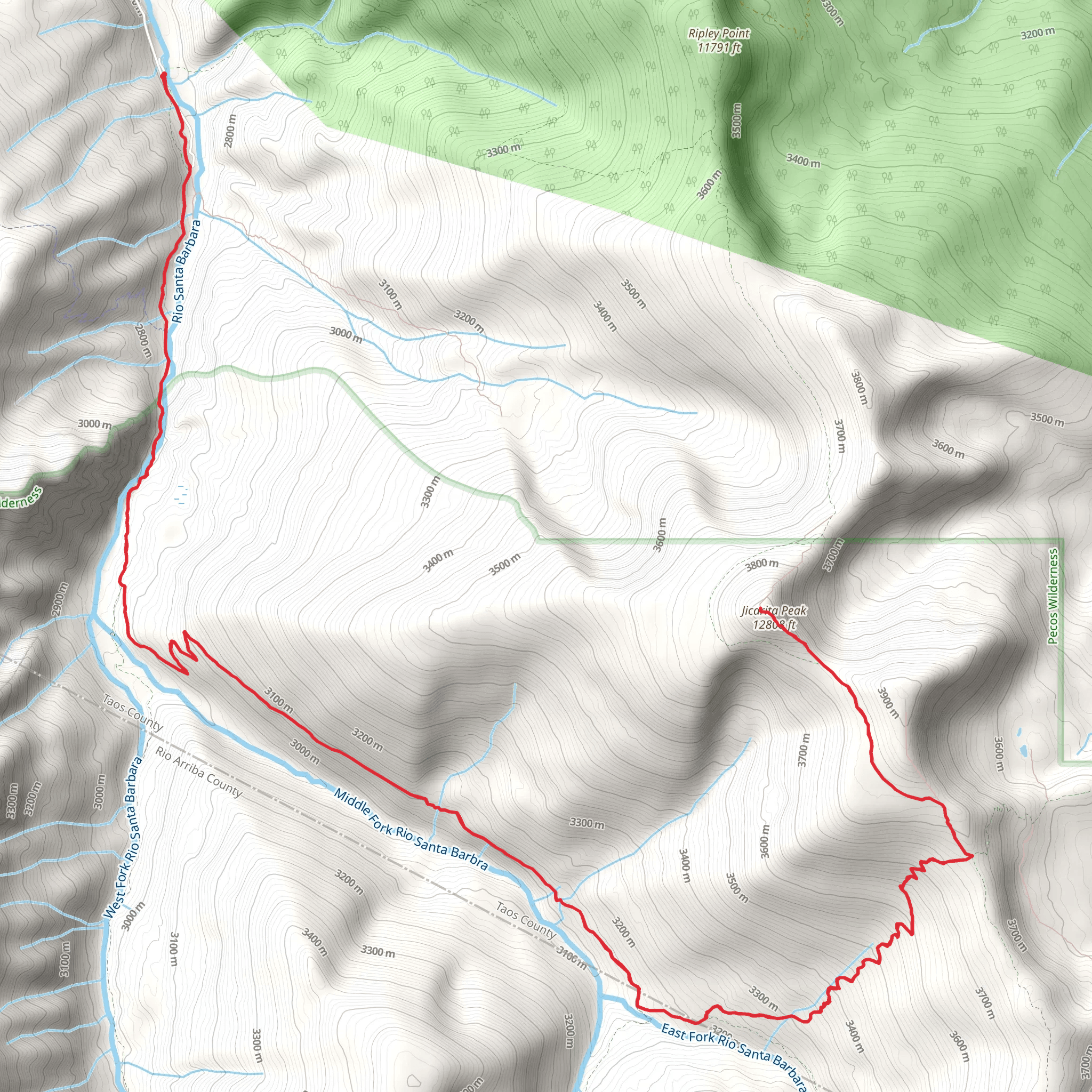 Jicarita Peak via Middle Fork Trail mobile static map