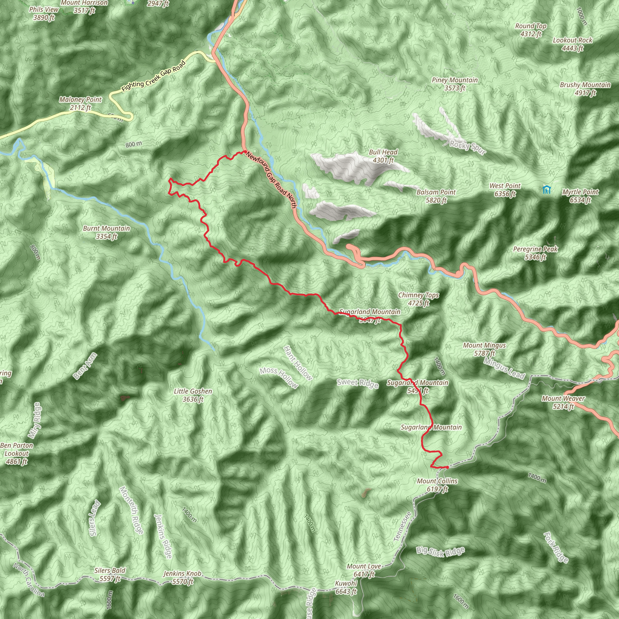 Sugarland Mountain via Sugarland Mountain Trail mobile static map