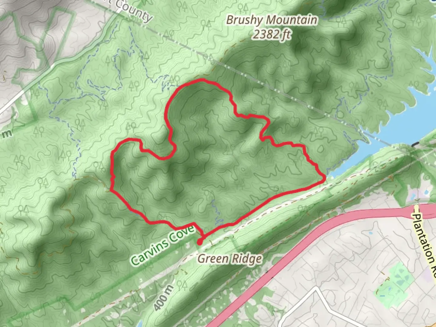 An image depicting the trail The Trough, The Gauntlet and Horse Pen Loop and its surrounding area.