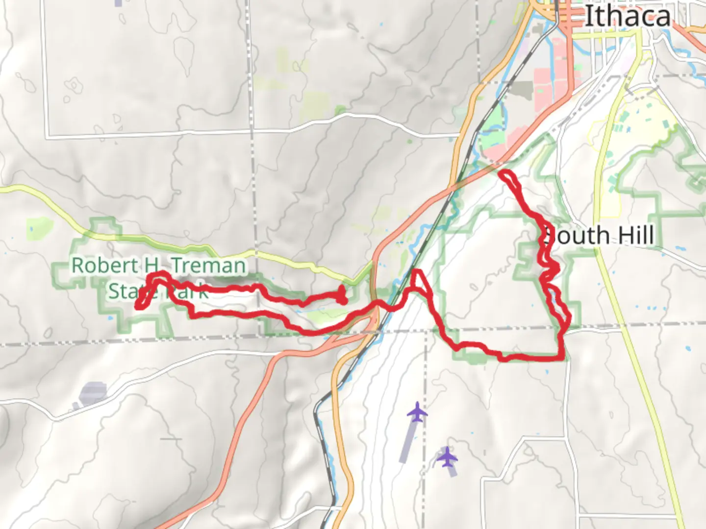 An image depicting the trail Enfield Creek, Lick Brook and Lake Treman Loop Trail and its surrounding area.