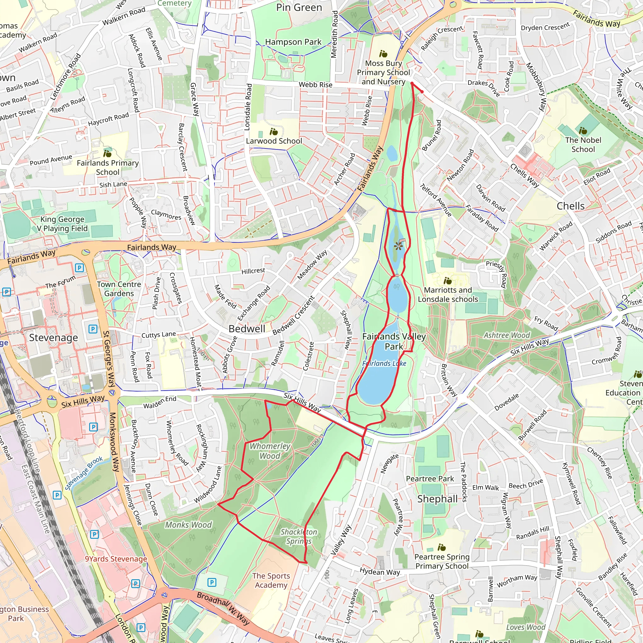Fairlands Valley Park Loop mobile static map