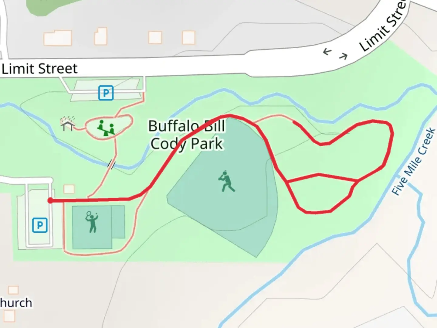 An image depicting the trail Buffalo Bill Cody Park Loop and its surrounding area.