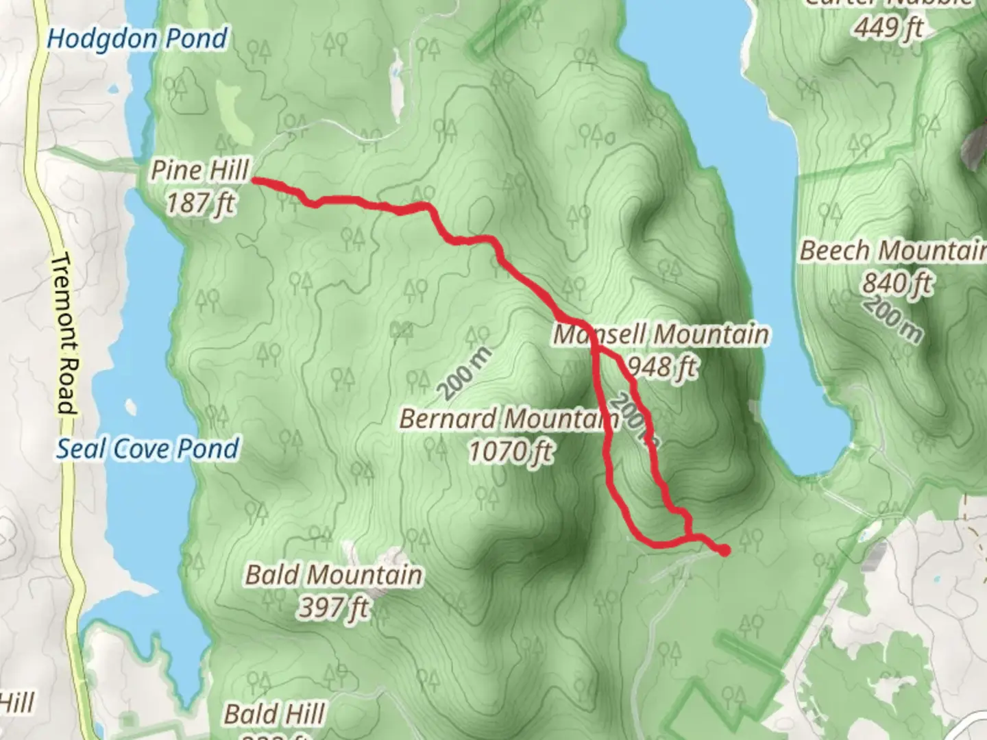 An image depicting the trail Pine Hill Loop via Gilley Trail and Razorback Trail and its surrounding area.