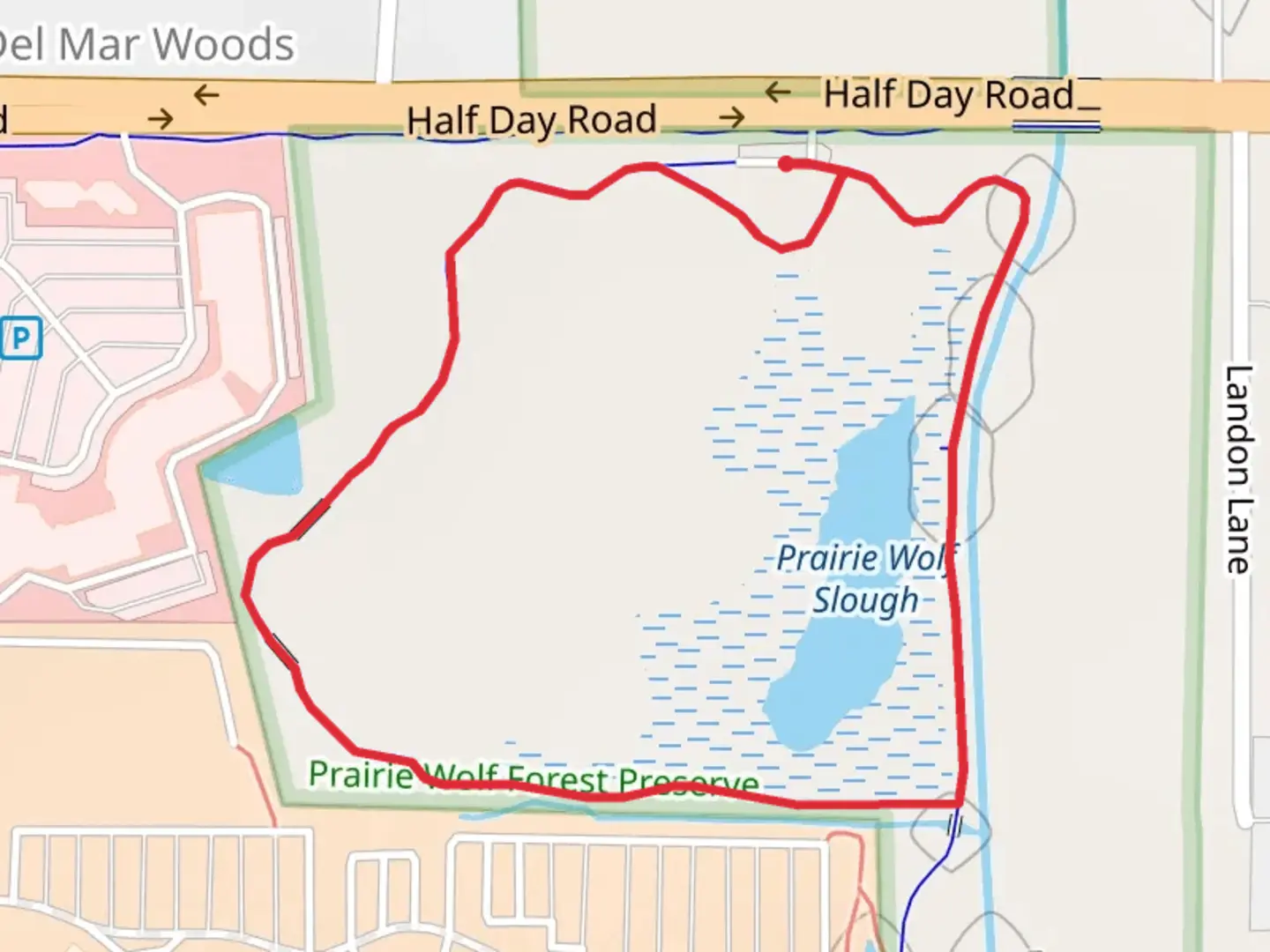 An image depicting the trail Prairie Wolf Slough Loop and its surrounding area.