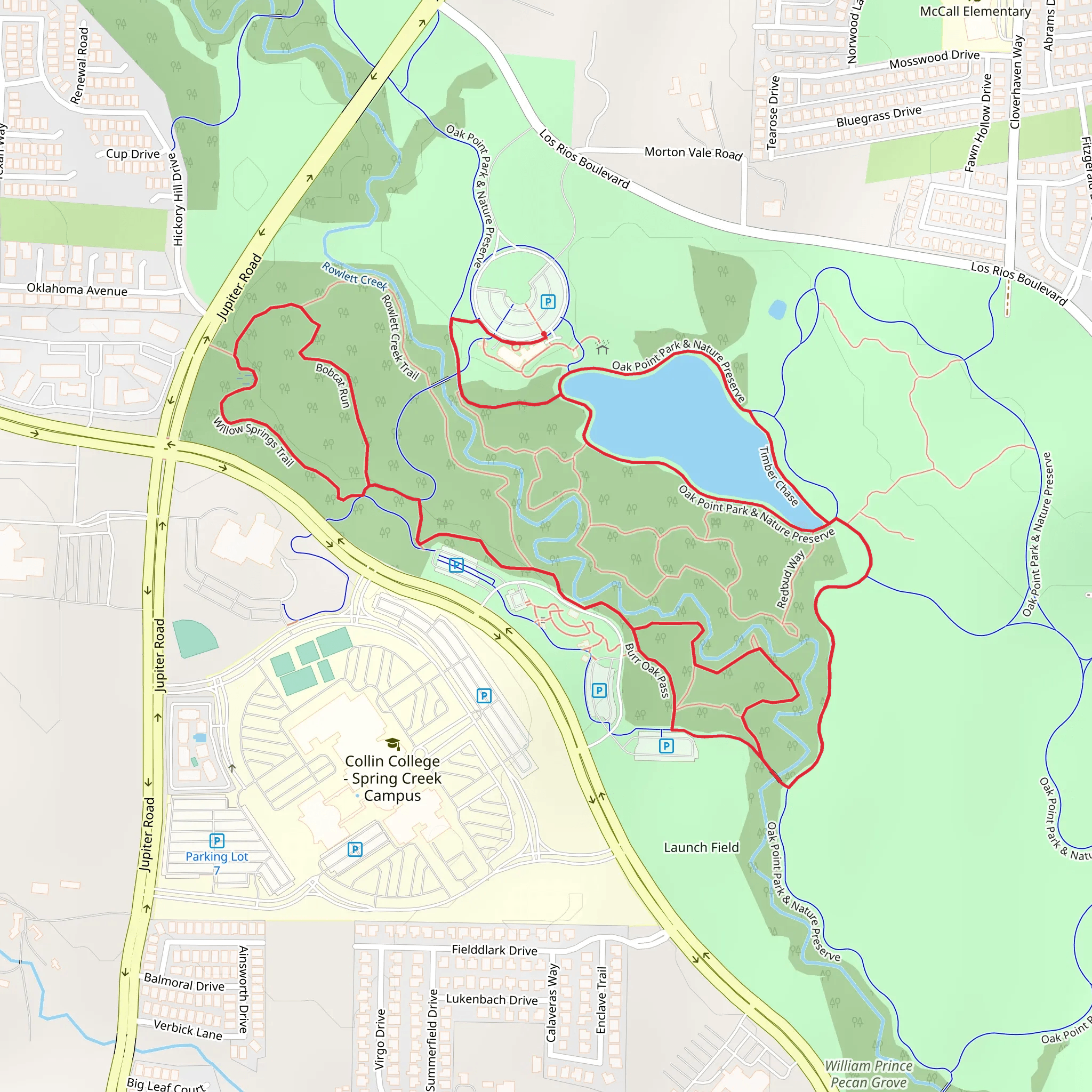 Oak Point Park and Nature Preserve - Rowlett Creek and Willow Springs Trail mobile static map