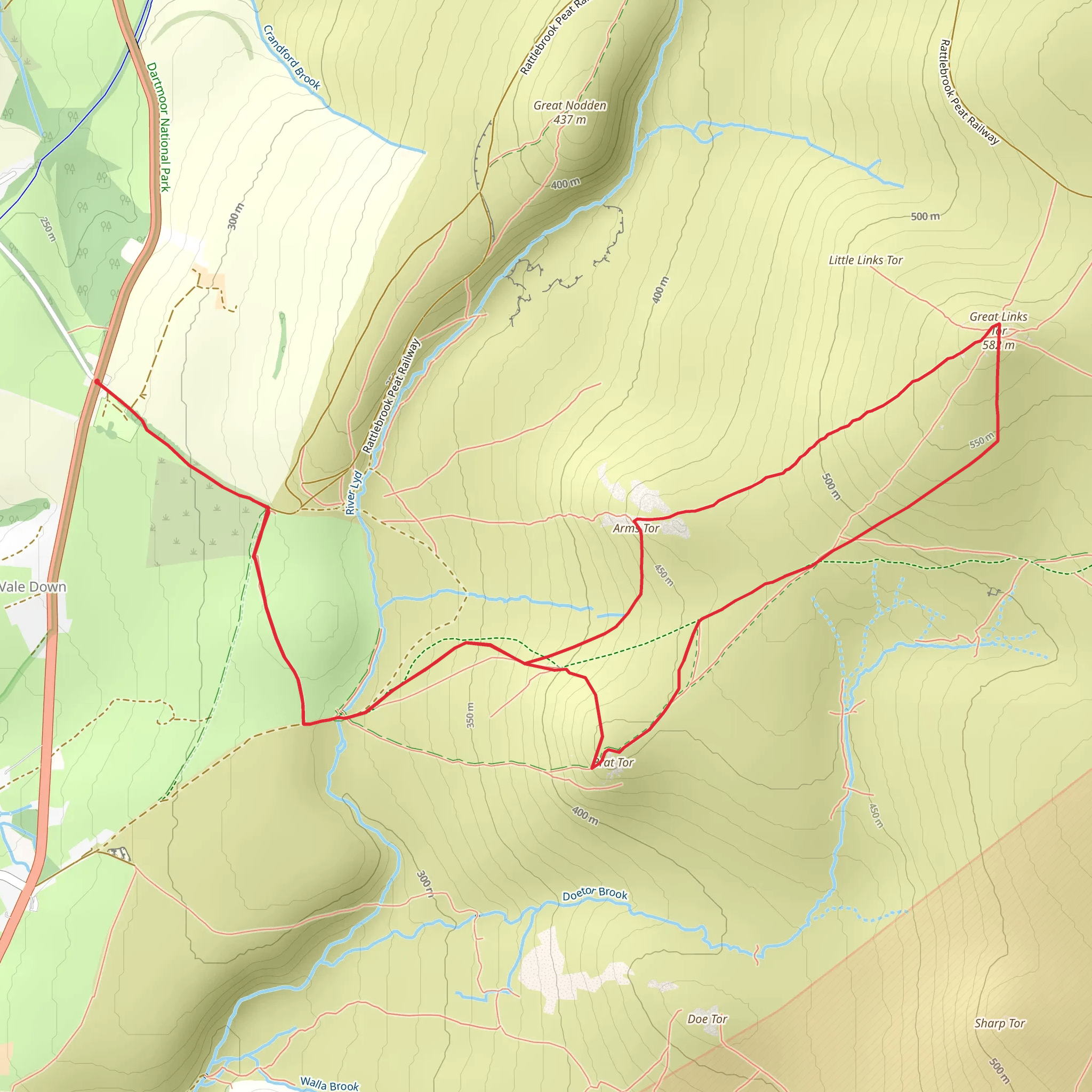 Great Links Tor and Widgery Cross from The Fox and Hounds mobile static map