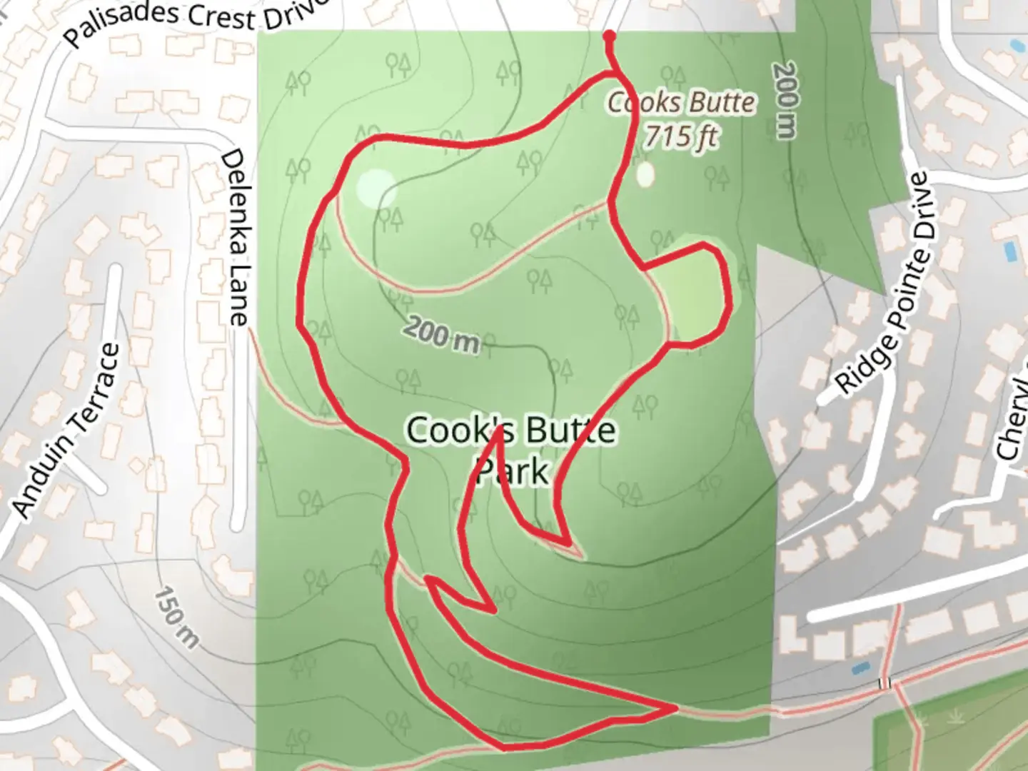 An image depicting the trail Cook's Butte Park Loop and its surrounding area.