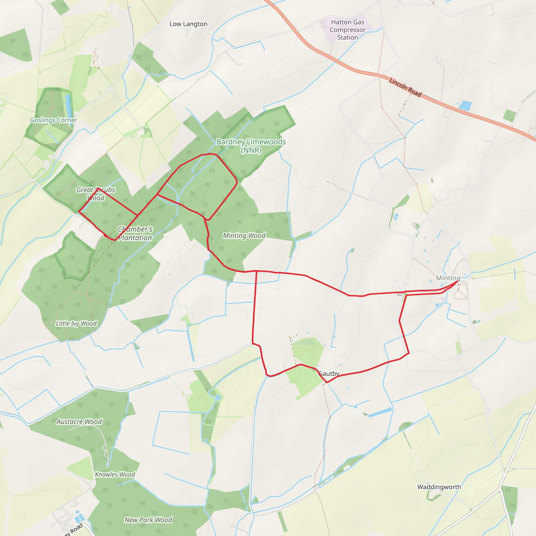 Chambers Farm Wood to Minting return via Gautby mobile static map
