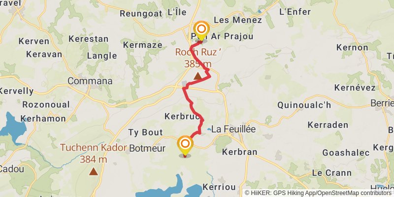 GR 380 - Tour des Monts d'Arrée alt 2 Map