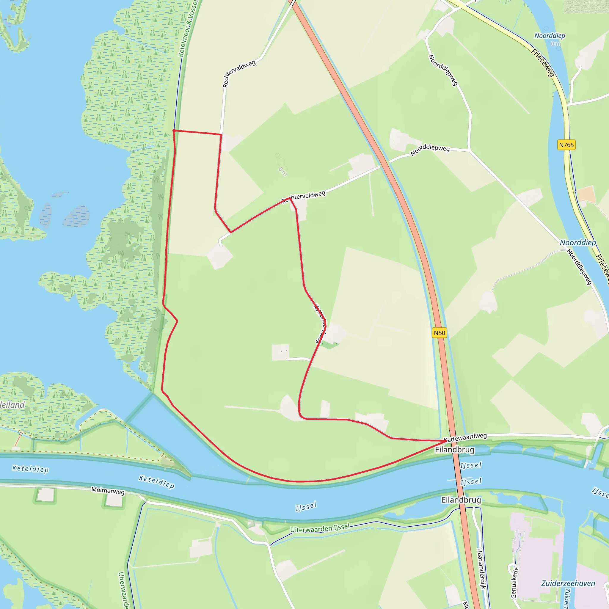 Kattendiep via Kattewaard Weg and WNW Ijsseldelta - Ketelmeer Orange Route mobile static map