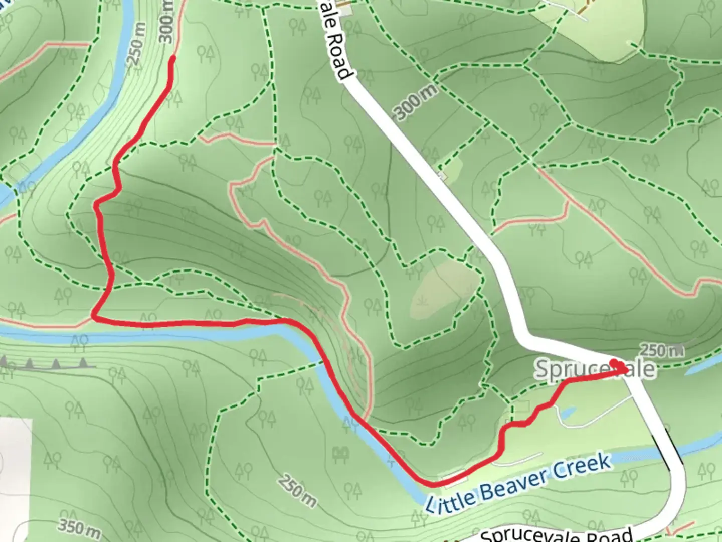 An image depicting the trail Little Beaver Creek via NCT and its surrounding area.