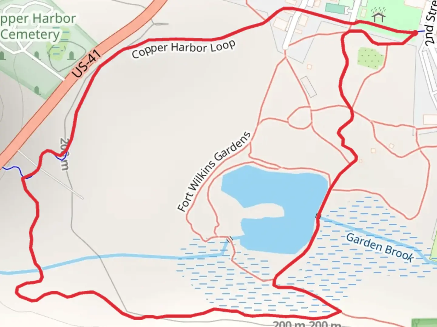 An image depicting the trail Garden Brook 1 and Cooper Harbor Loop and its surrounding area.