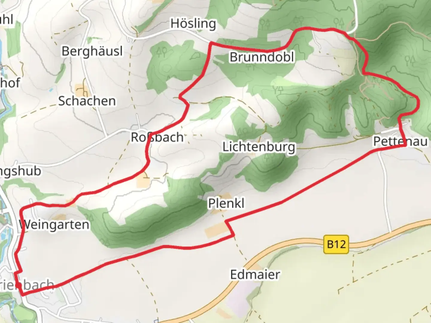 An image depicting the trail Prienbach Loop and its surrounding area.