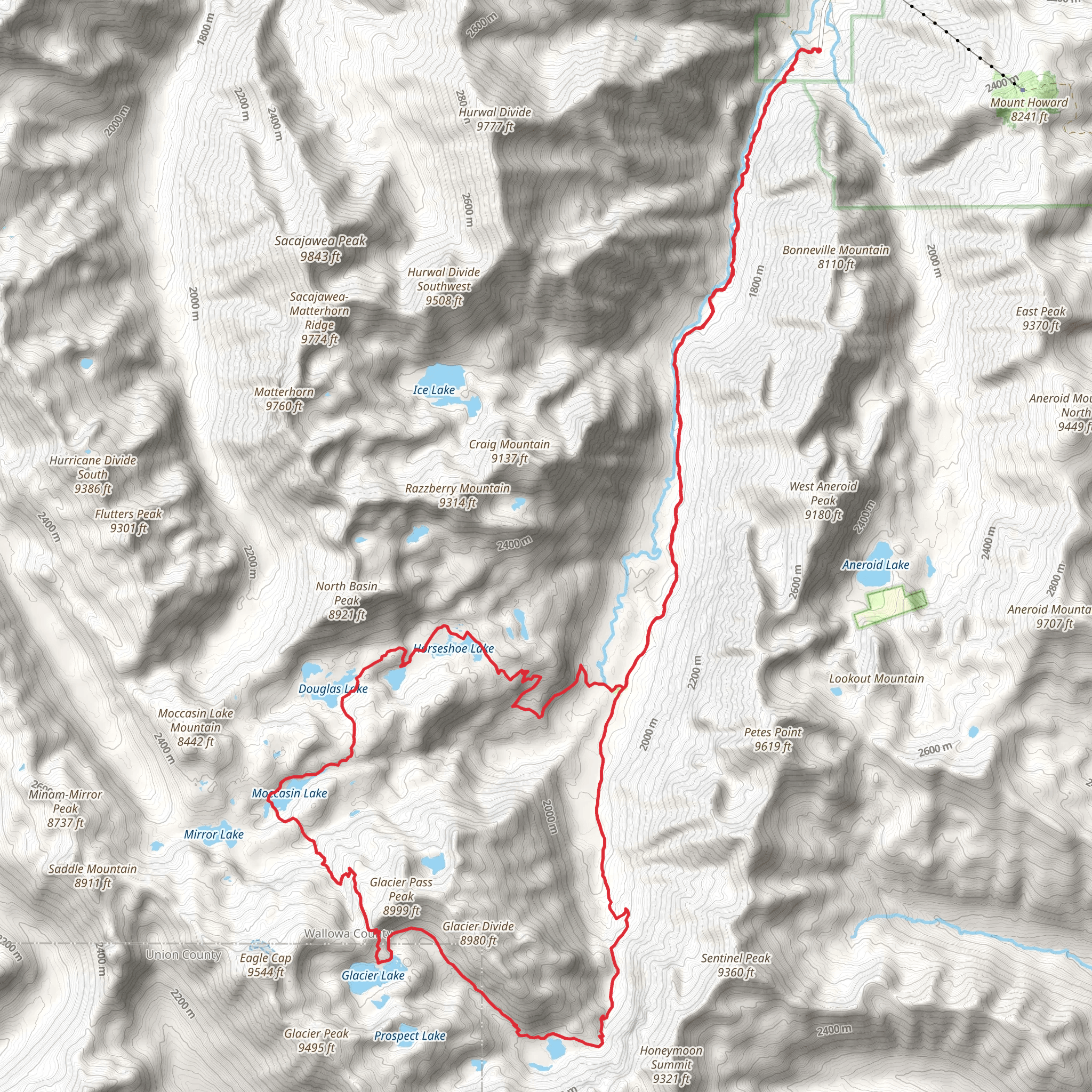 Horseshoe Lake, Moccasin Lake and Glacier Lake Loop via West Fork Wallowa Trail mobile static map