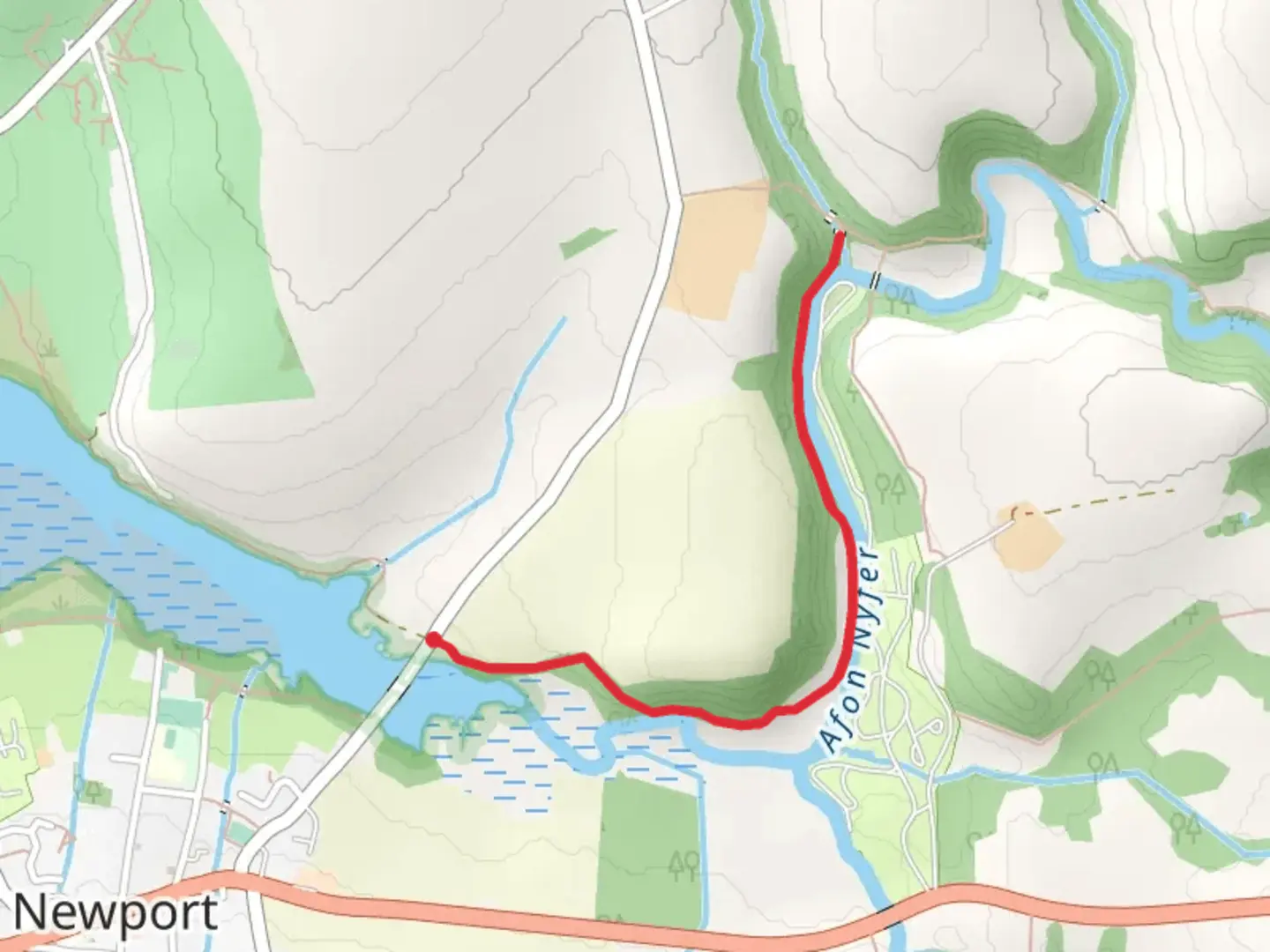 An image depicting the trail Llwybr Pwll Cornel - Newport and its surrounding area.