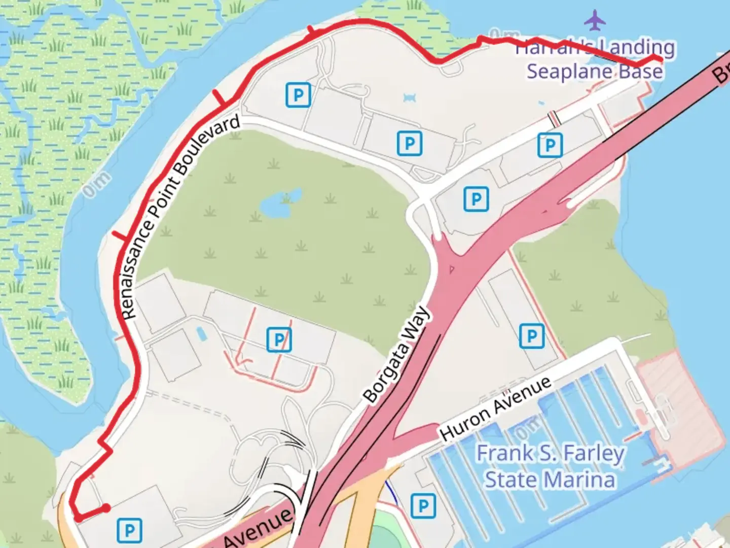 An image depicting the trail Waterfront Walk and Harrah's Baywalk Out and Back and its surrounding area.
