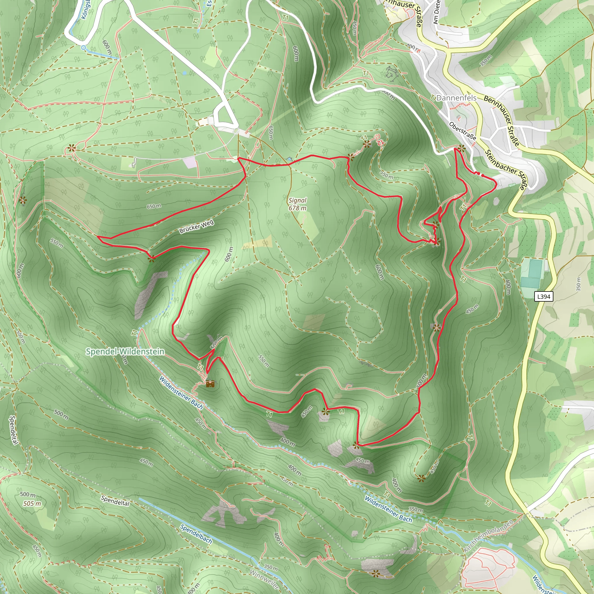 Adlerbogen, Ludwinsturm and Ruine Wildenstein Loop via Pfalzer Hohenweg mobile static map