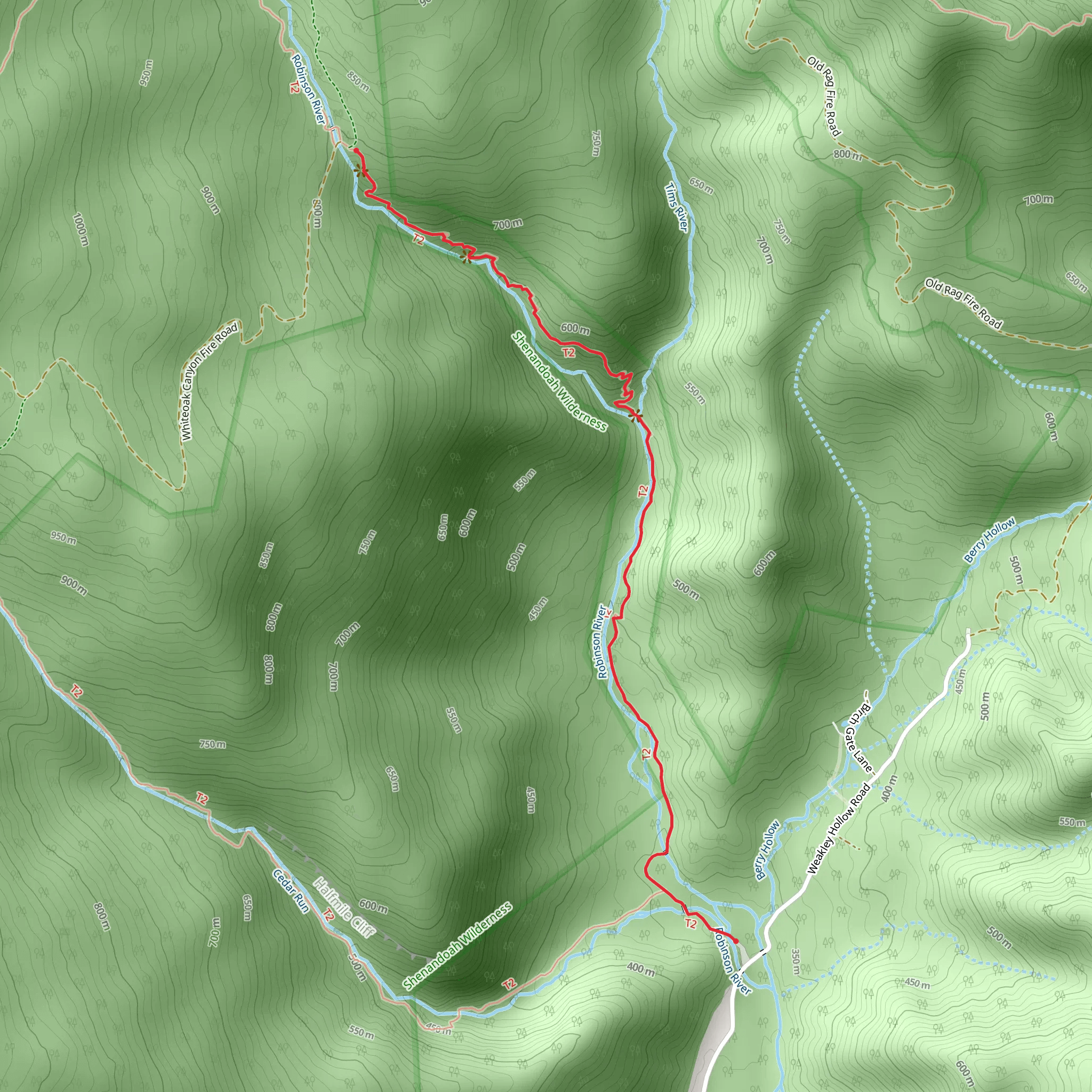 White Oak Canyon Trail - Weakley Hollow Road mobile static map