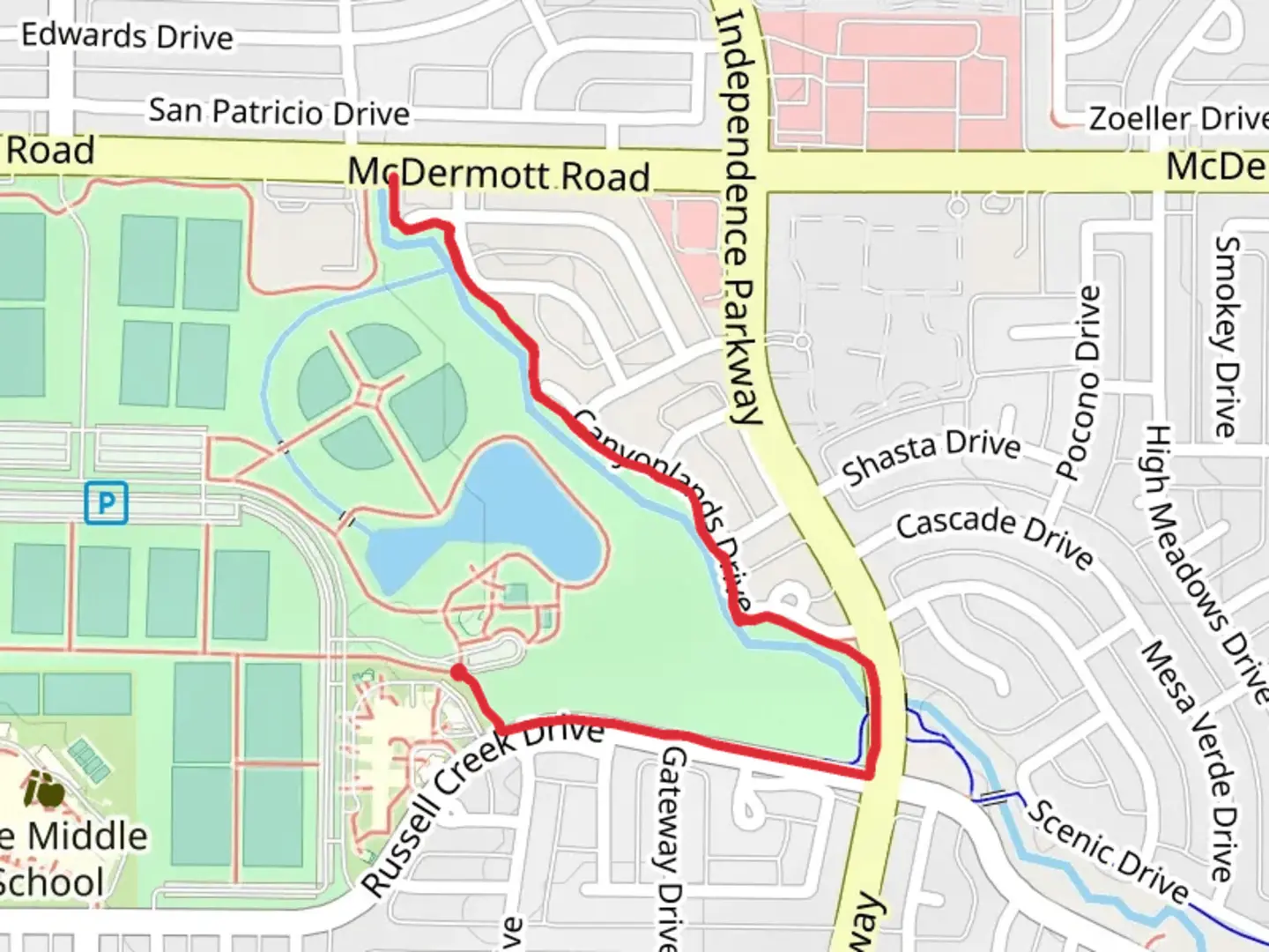 An image depicting the trail Russell Creek and its surrounding area.