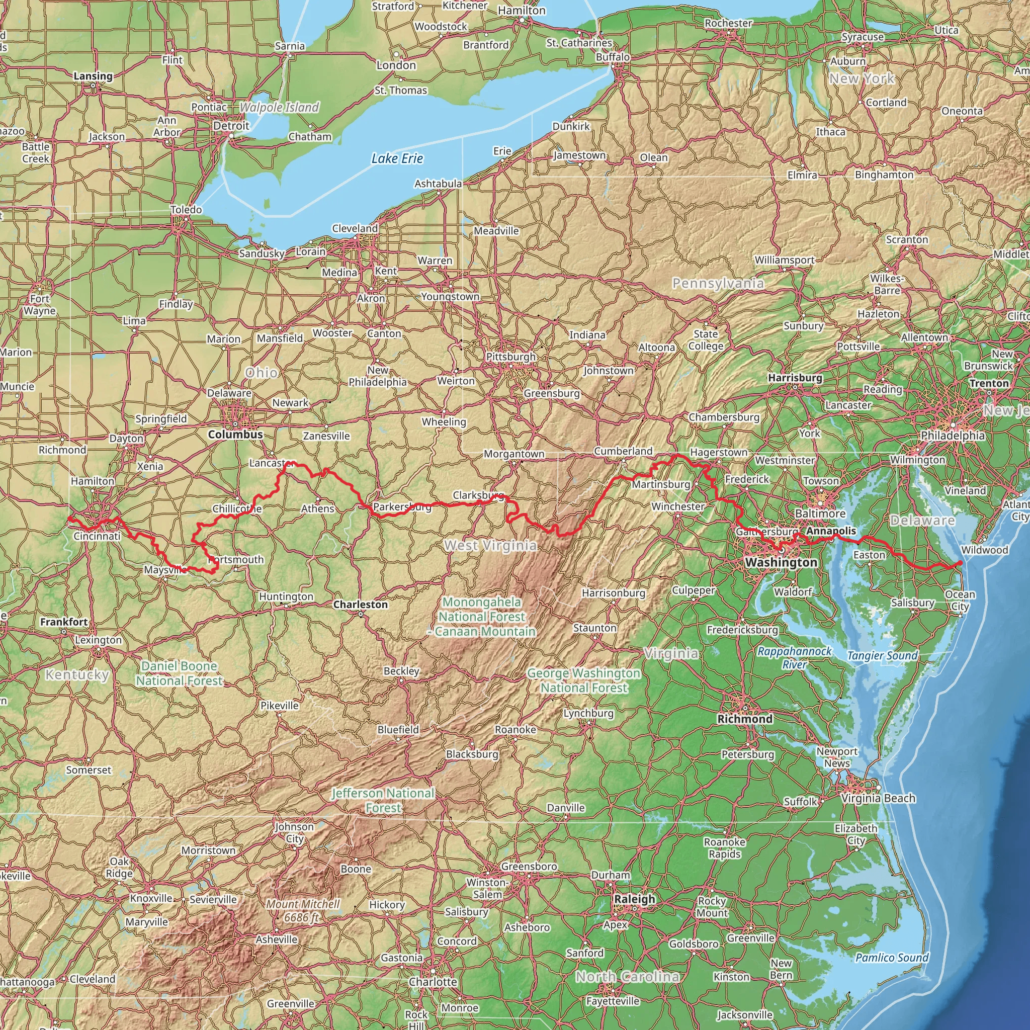 American Discovery Trail - East mobile static map
