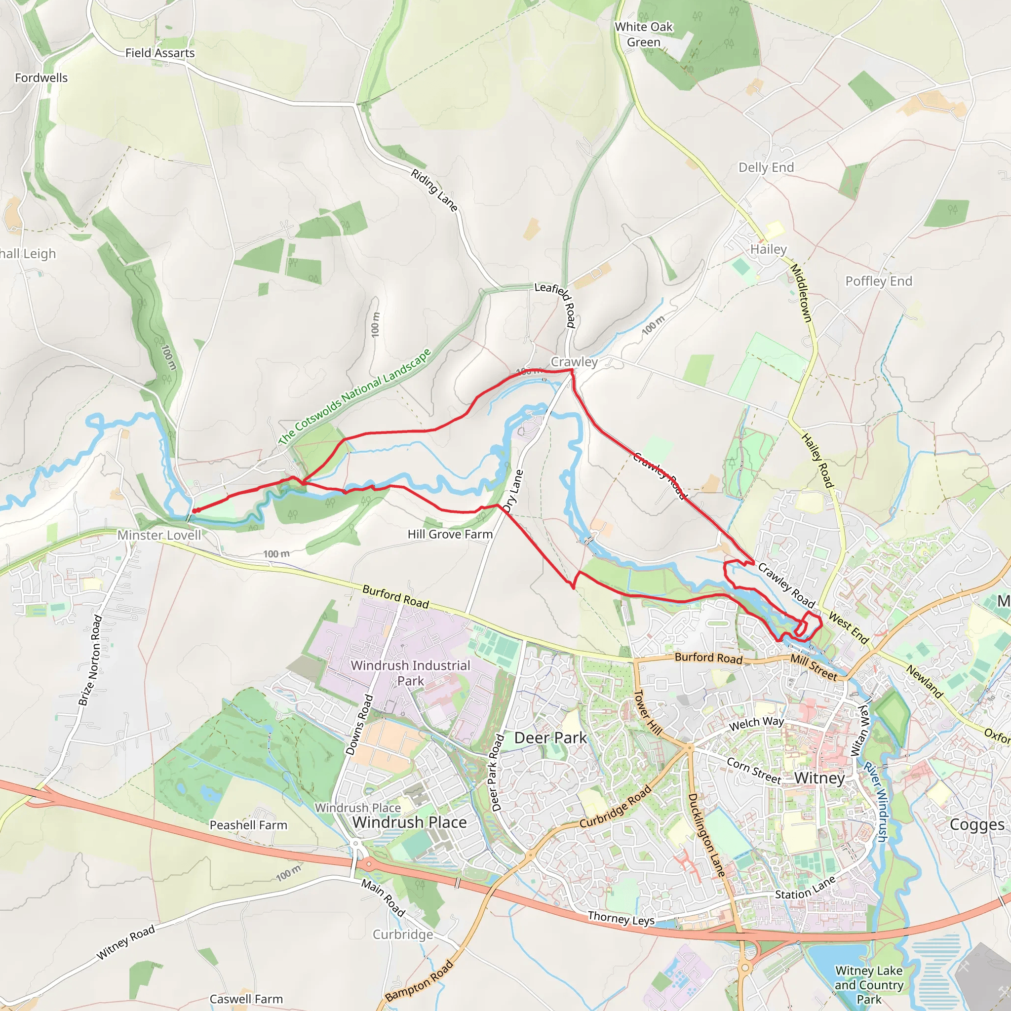Minster Lovell, Crawley and Hill Grove Farm Loop mobile static map