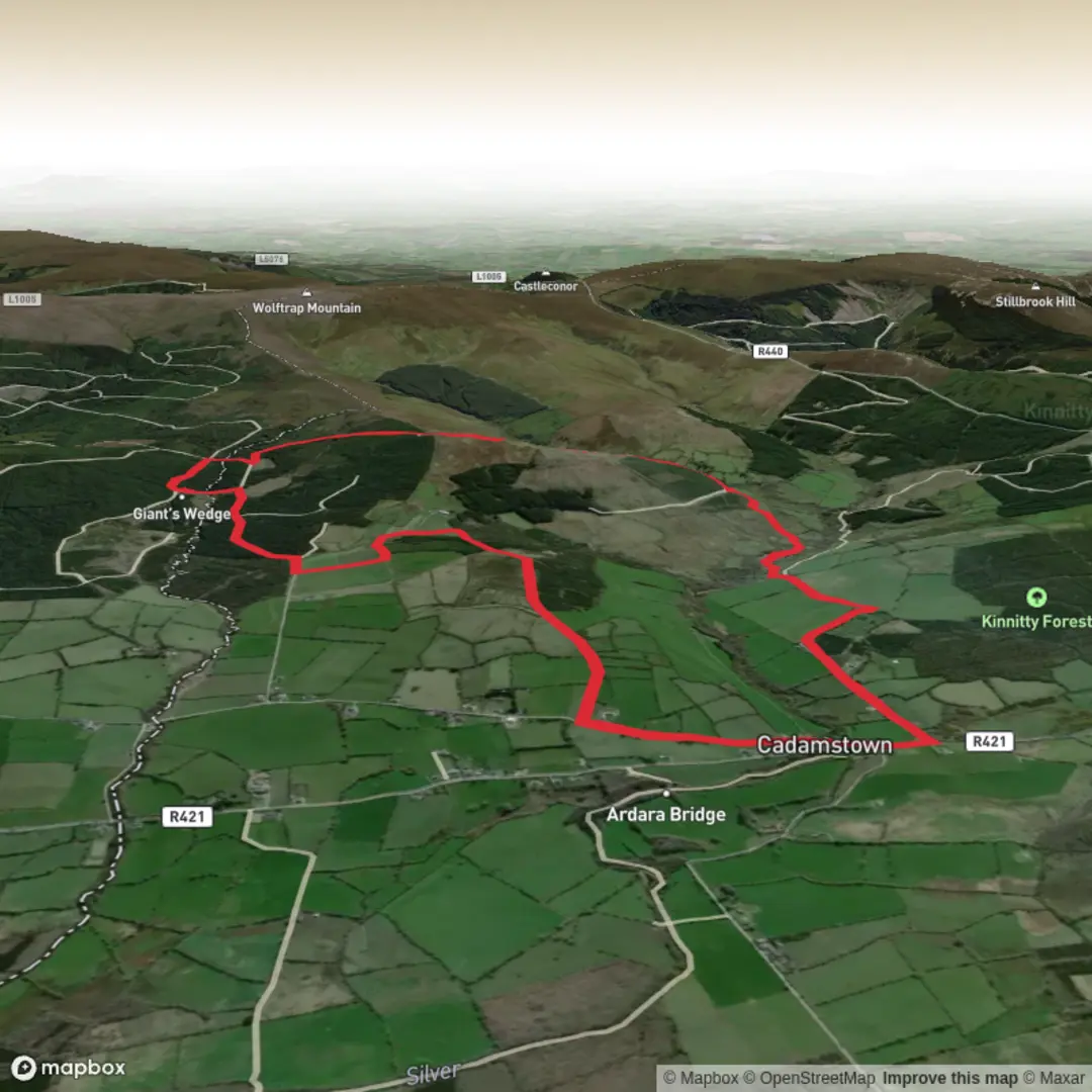 An image depicting the trail Giant's Grave Modified Loop and its surrounding area.