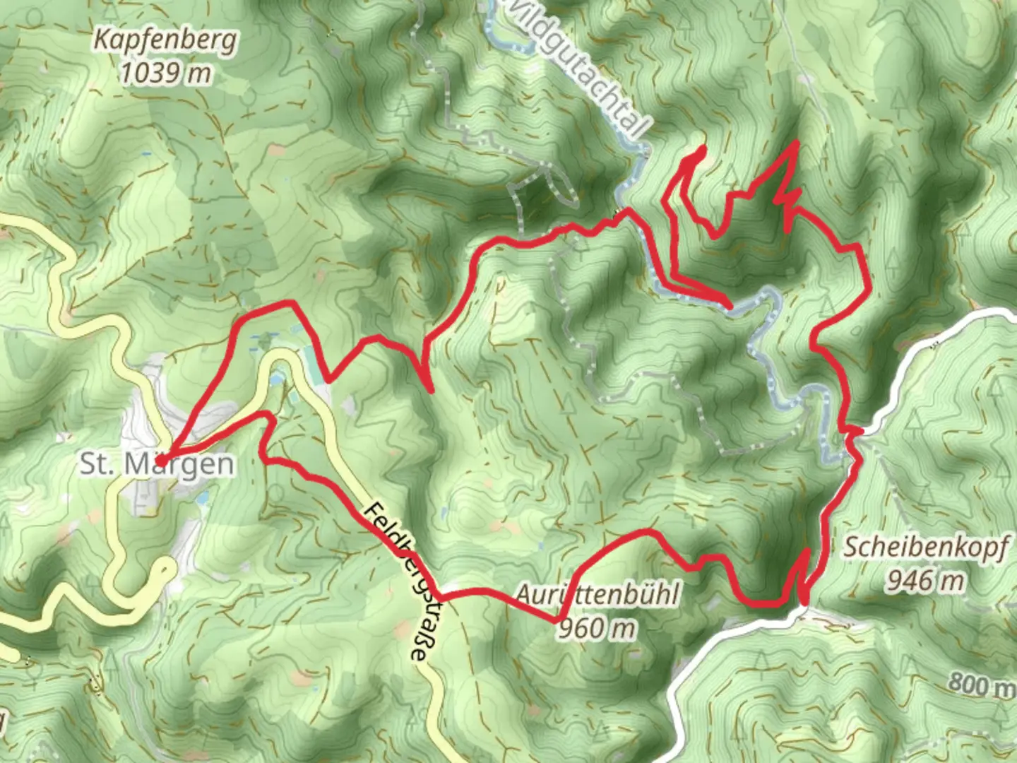 An image depicting the trail Ssankt Margen and Balzer Herrgott Loop and its surrounding area.