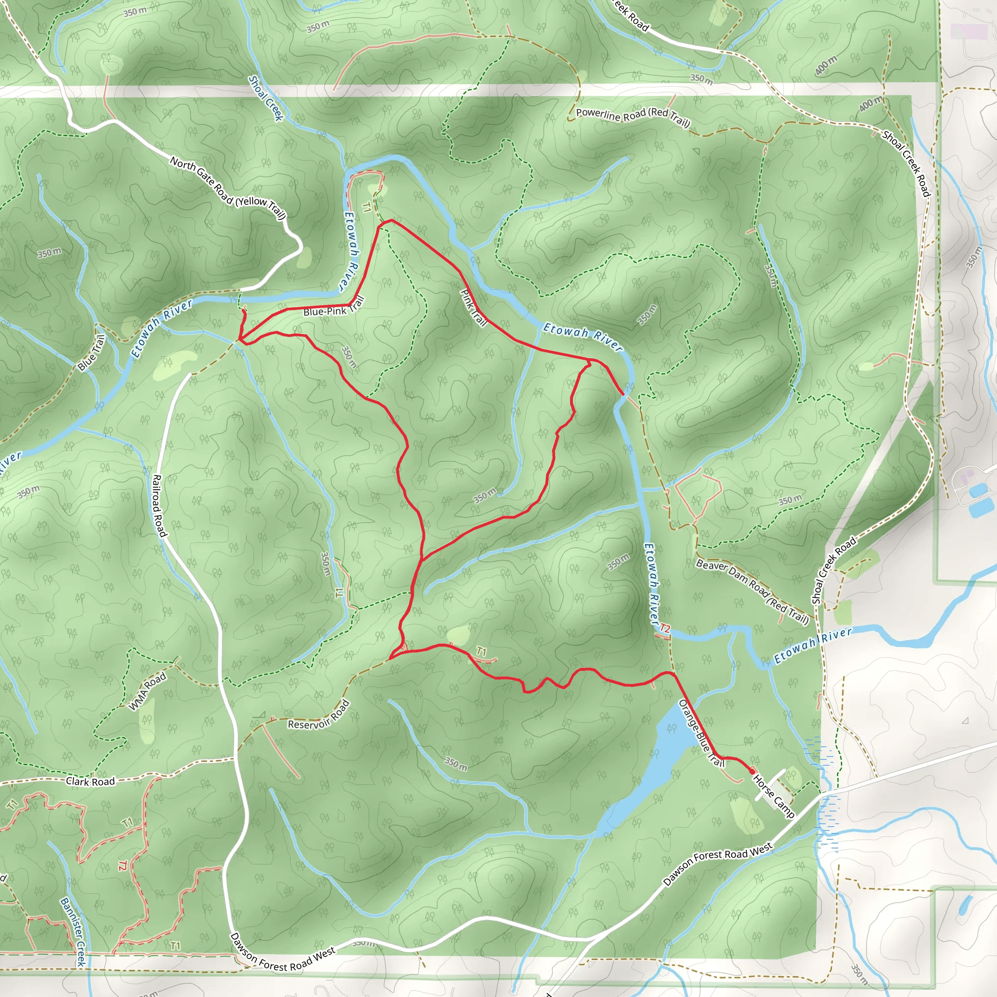 Orange Blue Trail, Pink Trail and Blue-Pink Loop Trail mobile static map