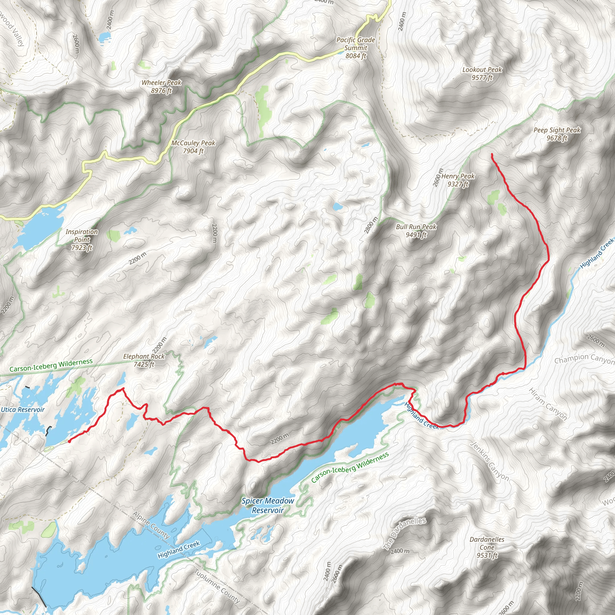 Weiser Creek and Summit Lake via Highland Creek and Pack Trail mobile static map