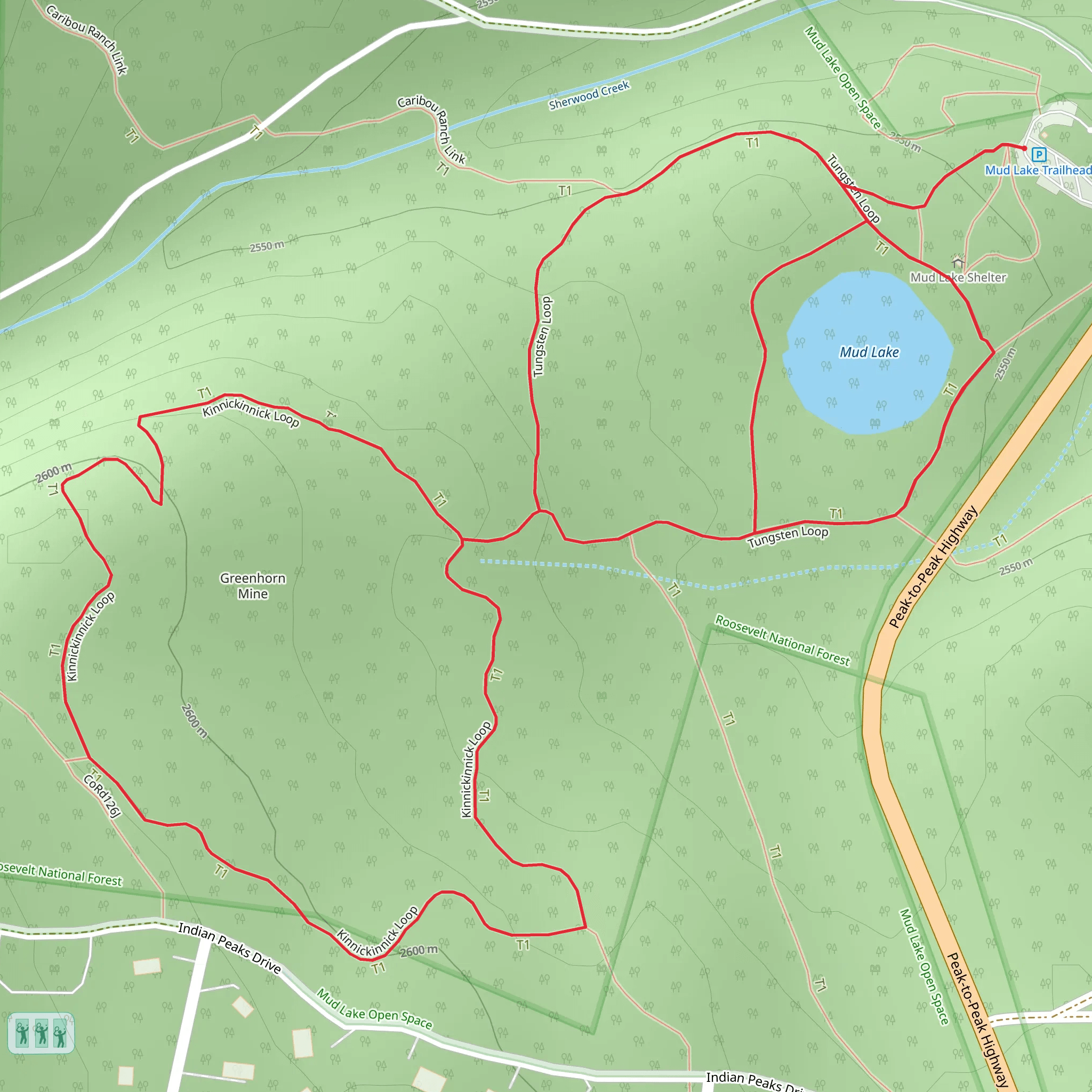 Mud Lake - Tungsten and Kinnickinnick Loop mobile static map