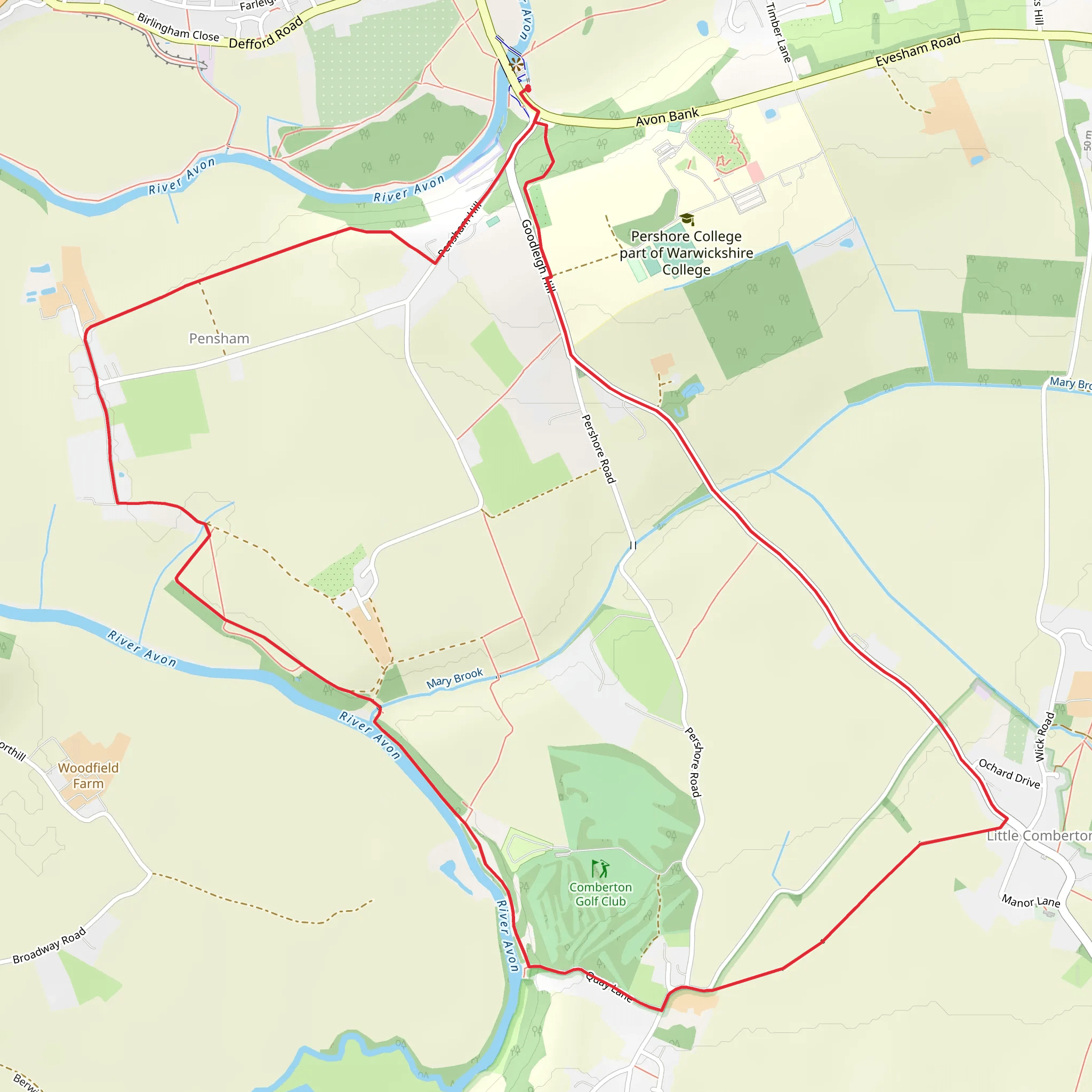 Pensham and Little Comberton Loop mobile static map