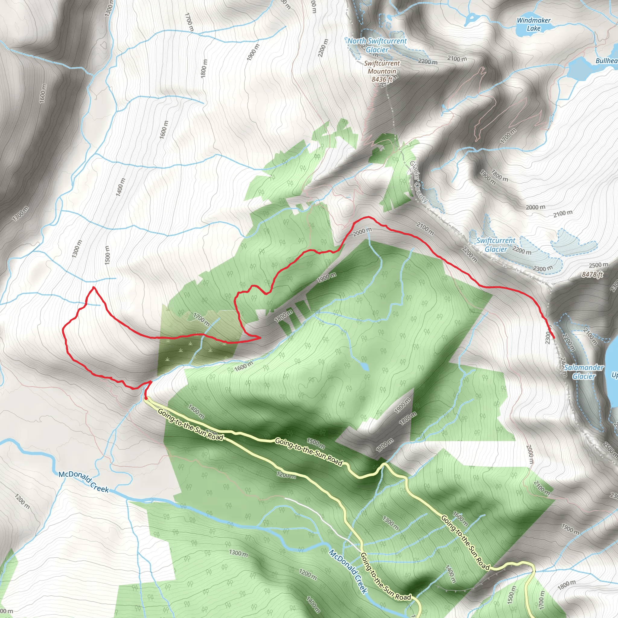 Salamander Glacier-Garden Wall via Granite Park Trail mobile static map