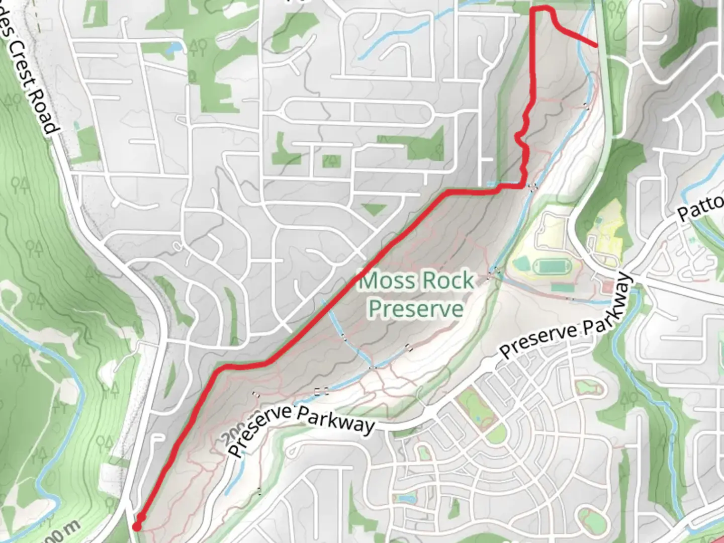 An image depicting the trail Moss Rock Preserve Powerline and Orange Trail and its surrounding area.