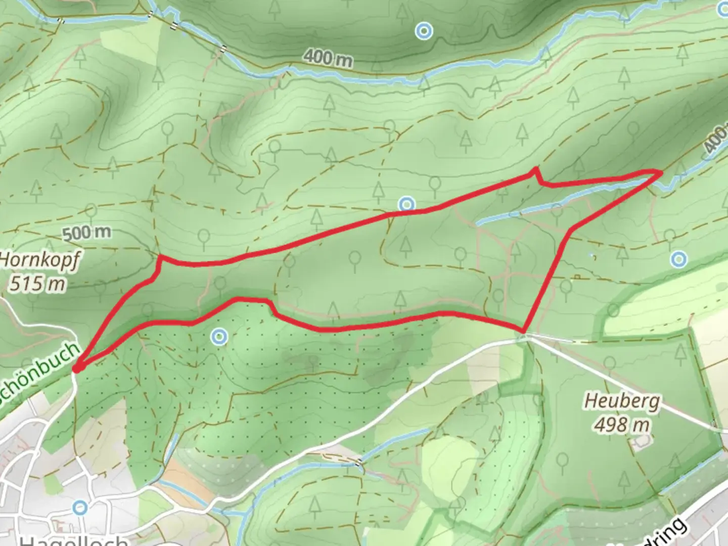 An image depicting the trail Tuebingen and Gratweg and its surrounding area.